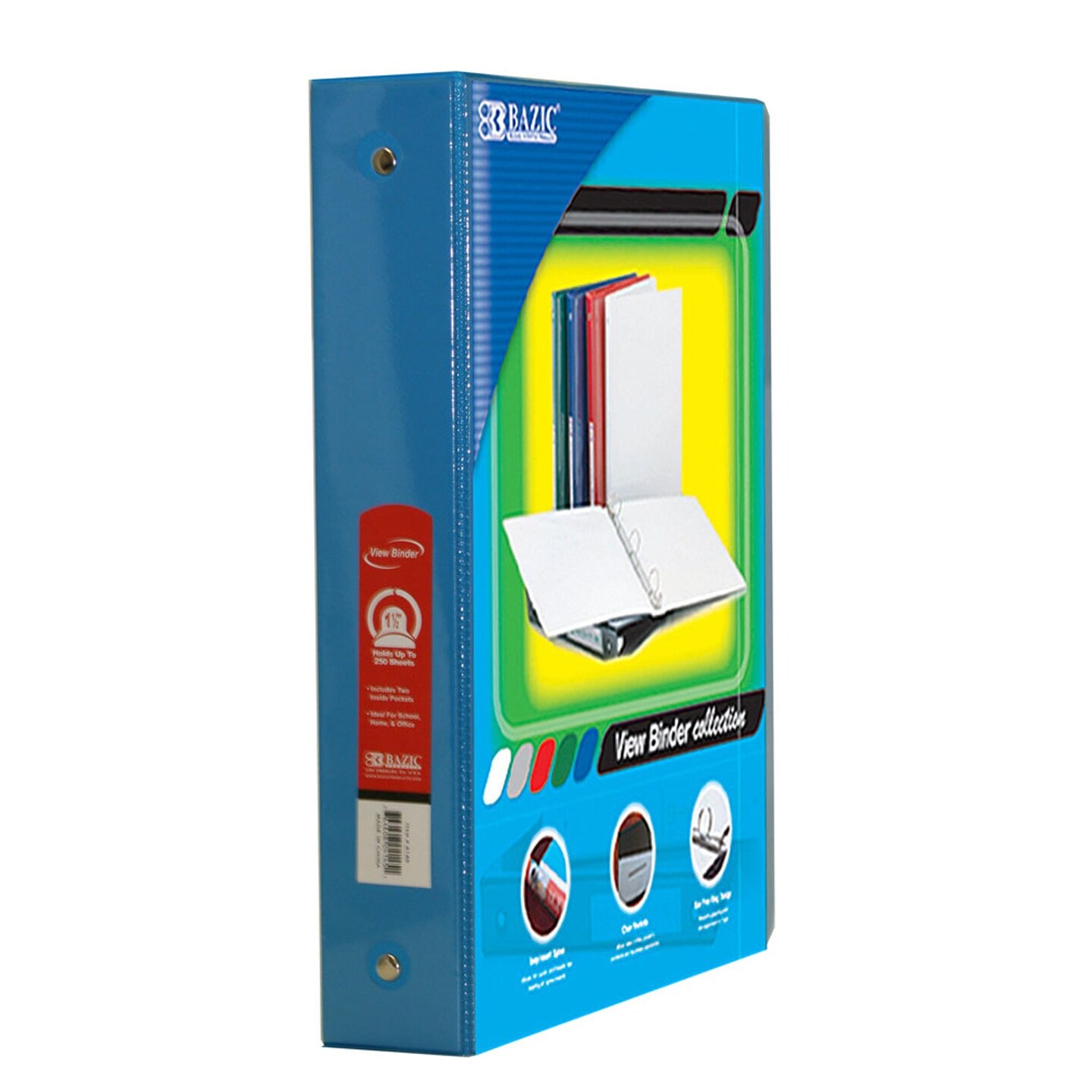 3-Ring View Binder with 2 Pockets, 1.5&#x22;, Cyan