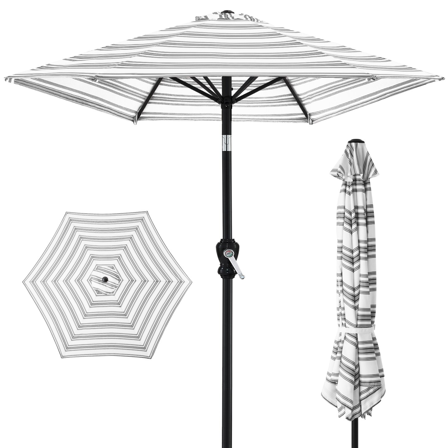 Best Choice Products 10ft Outdoor Steel Striped Market Patio Umbrella w/ Crank, Tilt Push Button, 6 Ribs