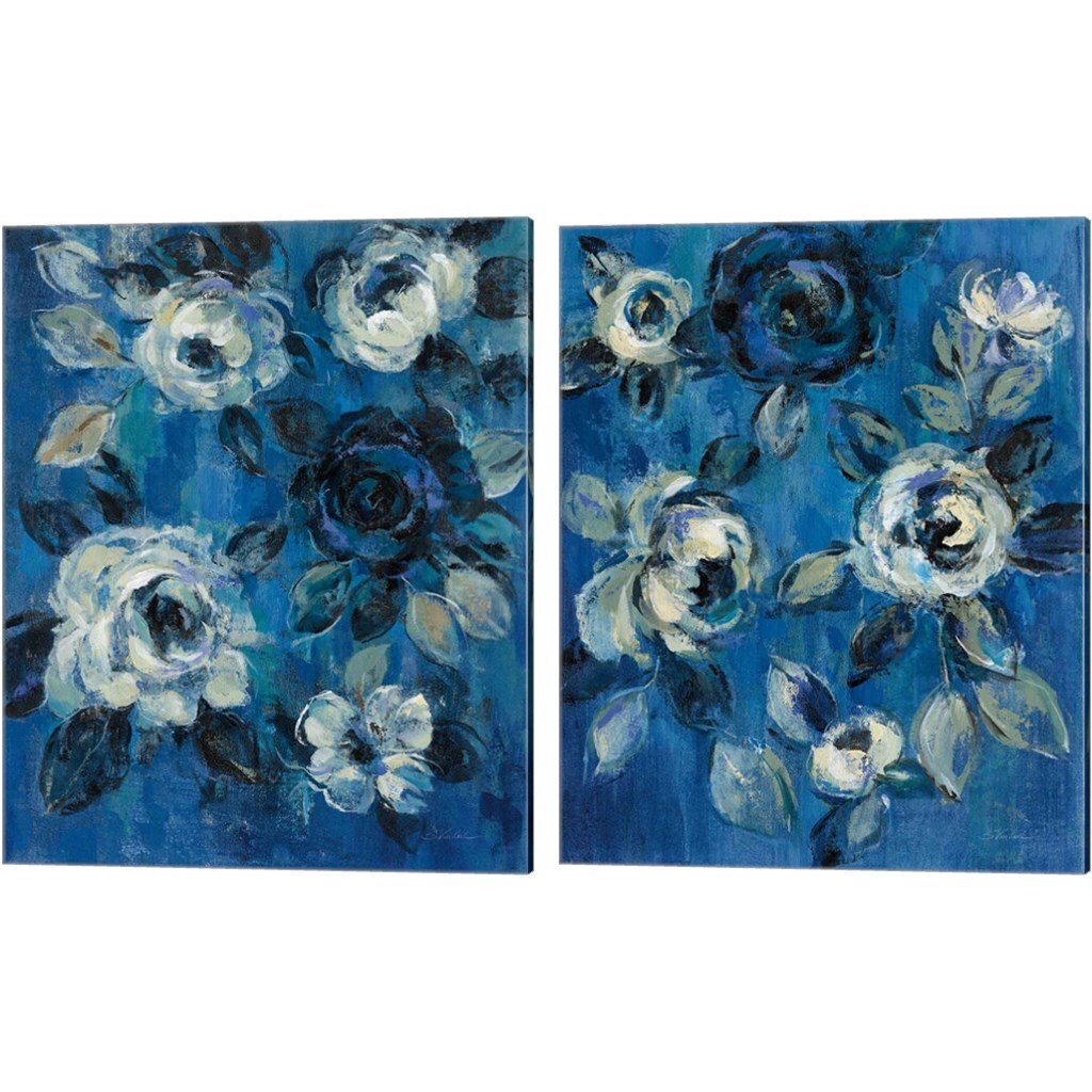 Loose Flowers on Blue by Silvia Vassileva 12" x 15" Canvas Wall Art (Set of 2)