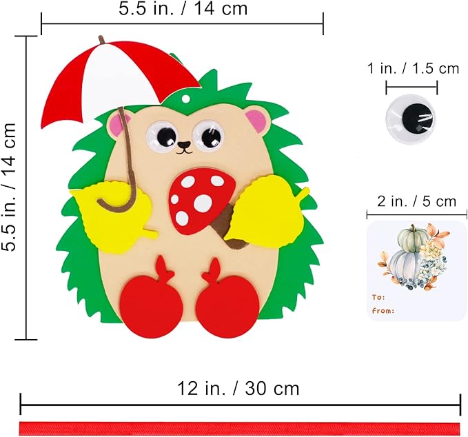 Fall Craft Kits, 24 Sets DIY Fall Hedgehog Ornaments and Decorations Art Sets Autumn Maple Leaf Pumpkin Foam Stickers. Googly eyes for kids. Thanksgiving Halloween Classroom Activities Party Favors