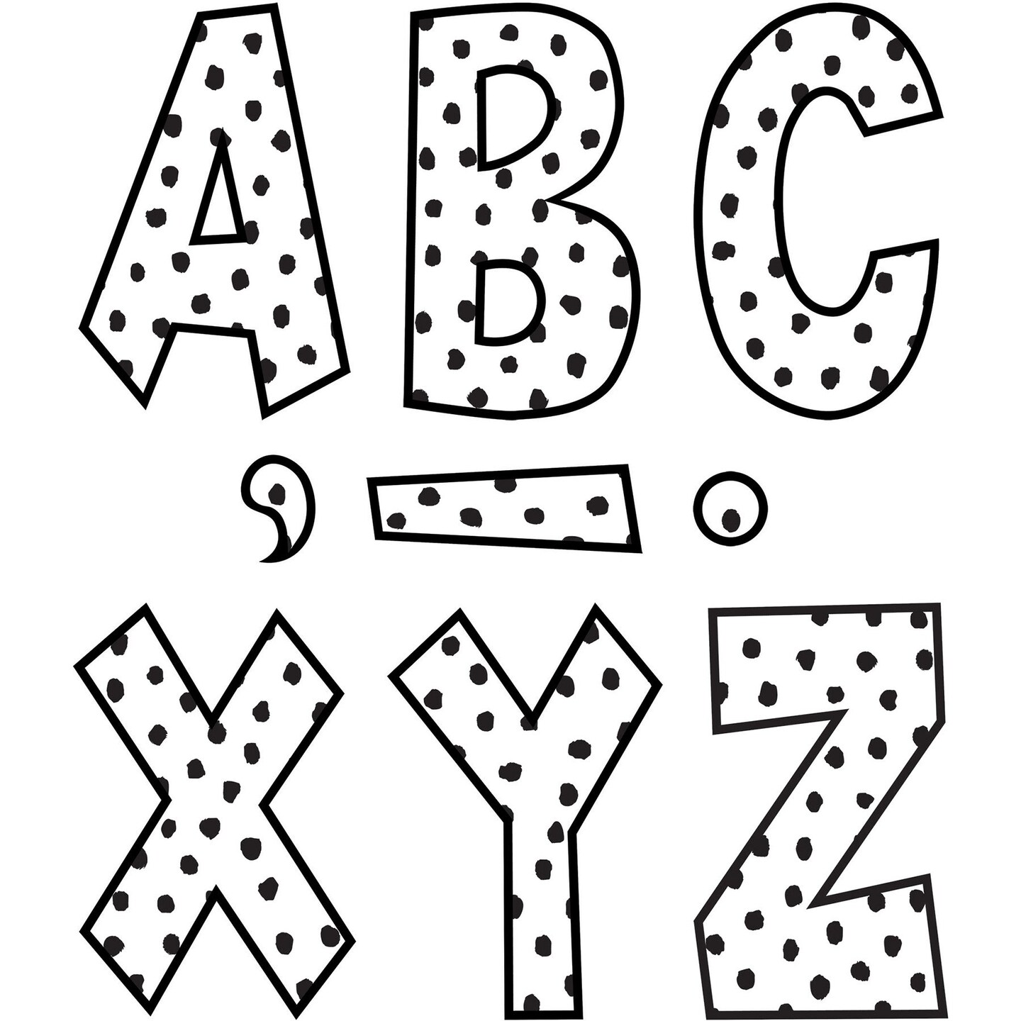Black Painted Dots on White 7&#x22; Fun Font Letters