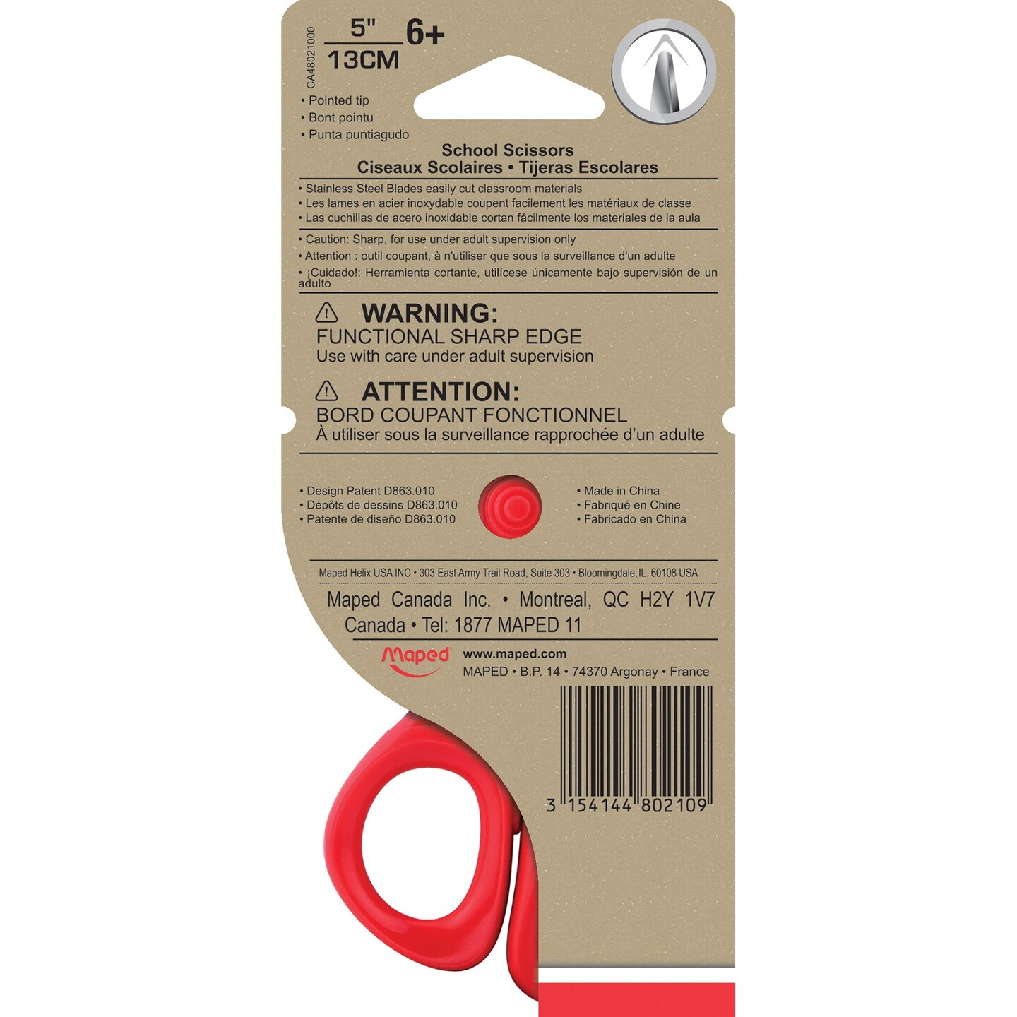 Essential 5&#x22; Pointed School Scissors, Assorted Colors, Retail Packaging
