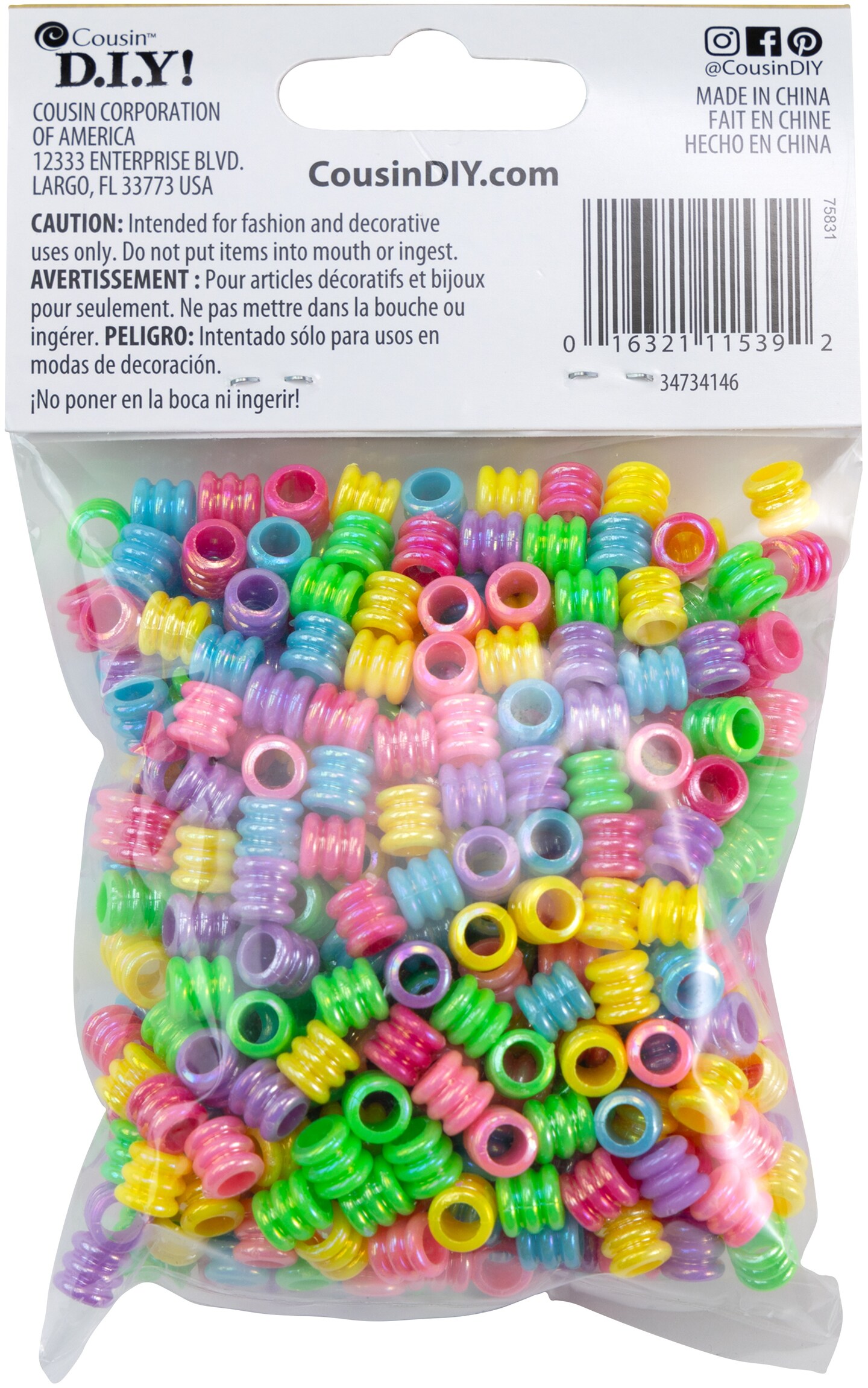 CousinDIY Fun Pack Acrylic Large Hole Tube Beads 400/Pkg-Assorted Colors