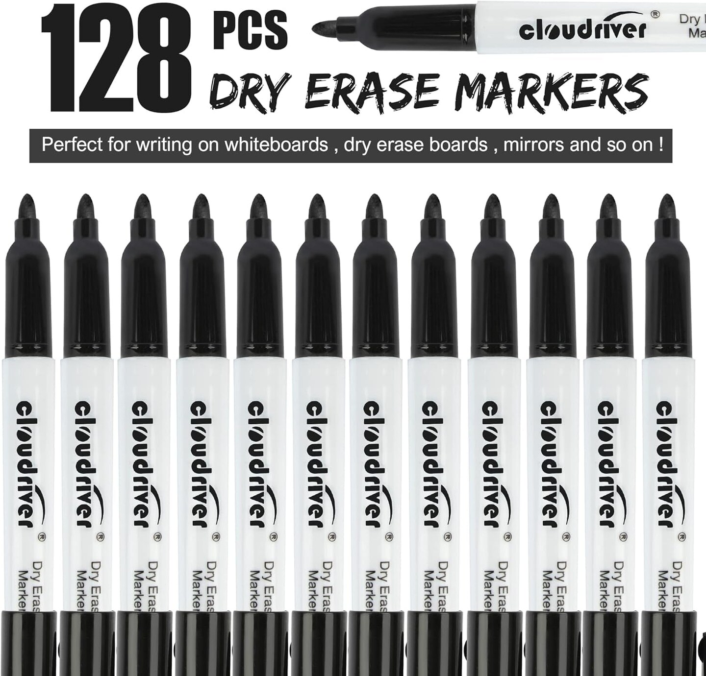 Dry Erase Markers 128 Pack, Black Whiteboard Markers, Fine Tip, Low Odor, Bulk Dry Erase Marker for Office, Home and School Supplies