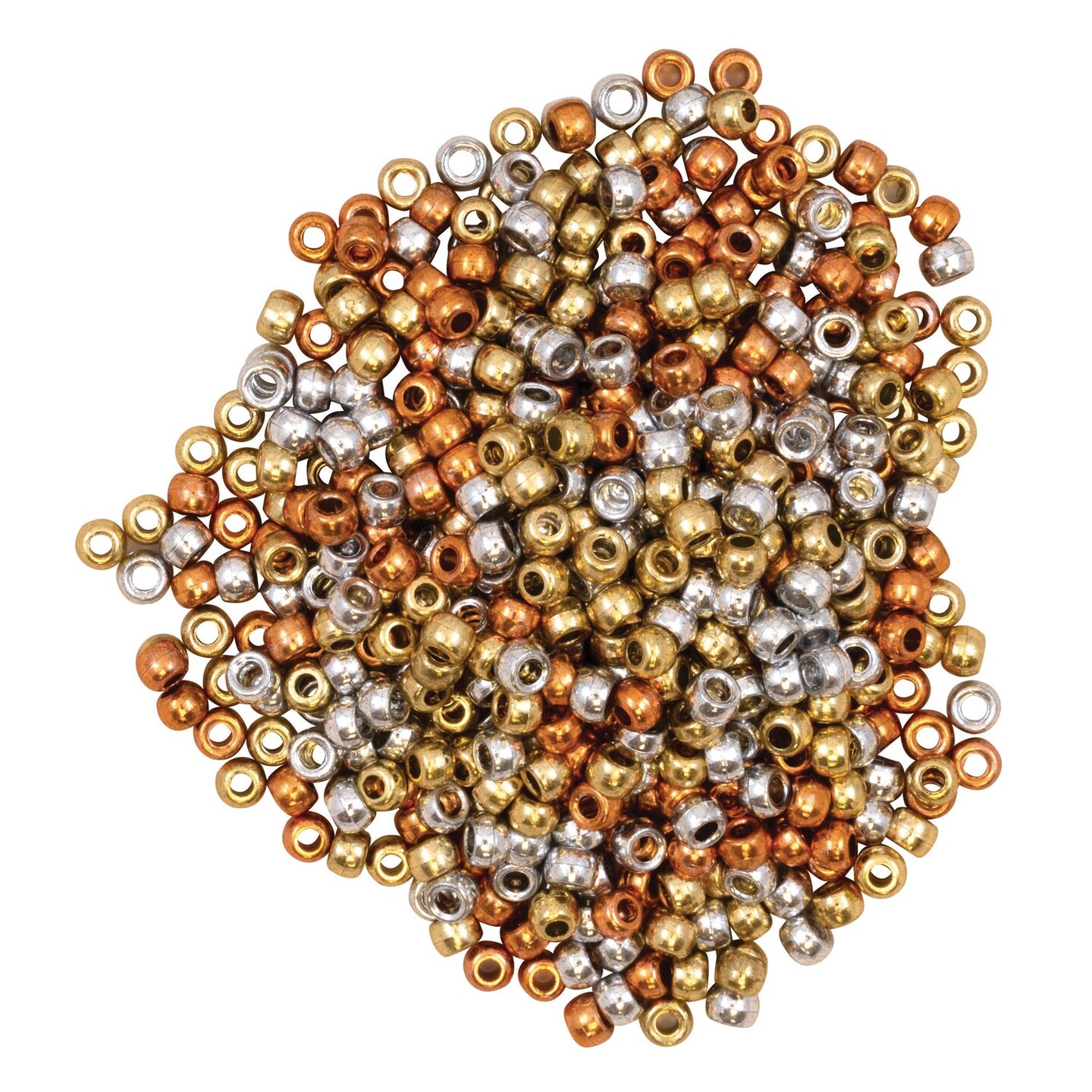 Pony Beads, Gold, Silver &#x26; Copper, 6 mm x 9 mm, 500 Count