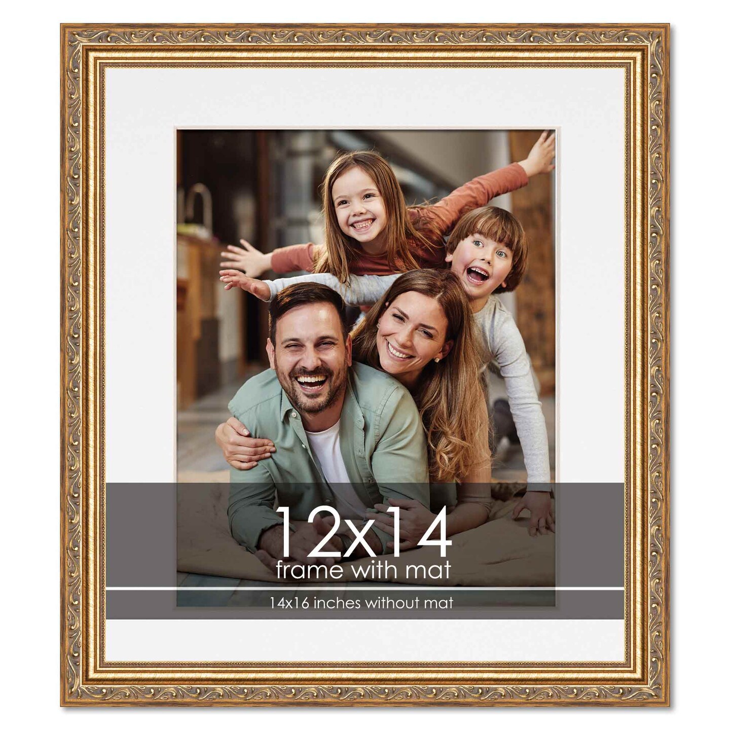 Antique Gold Frame with White Photo Mat, UV Acrylic Front, Foam Board Backing, 60 Sizes Available