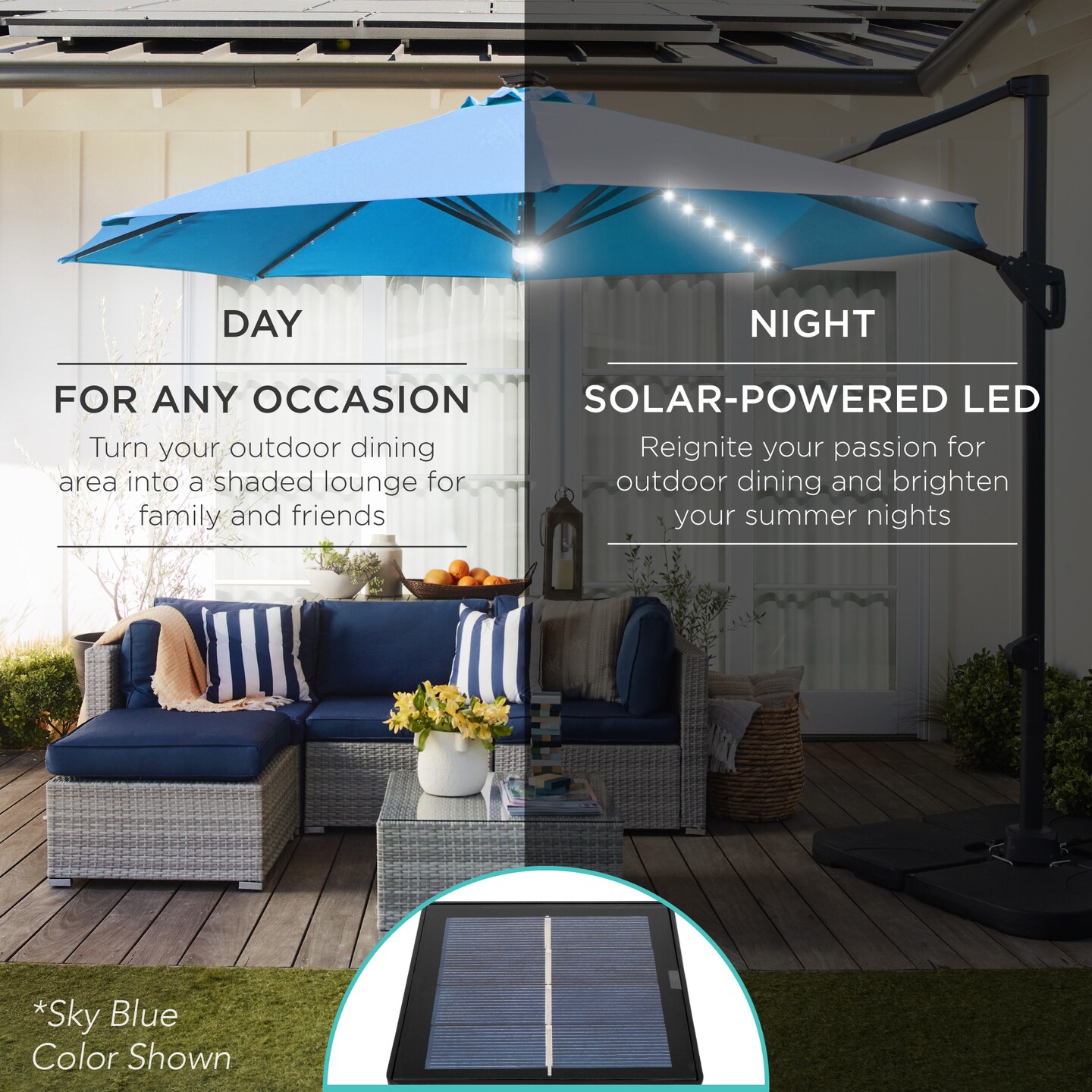 Best Choice Products 10ft 360-Degree Solar LED Lit Cantilever Patio Umbrella, Outdoor Hanging Shade