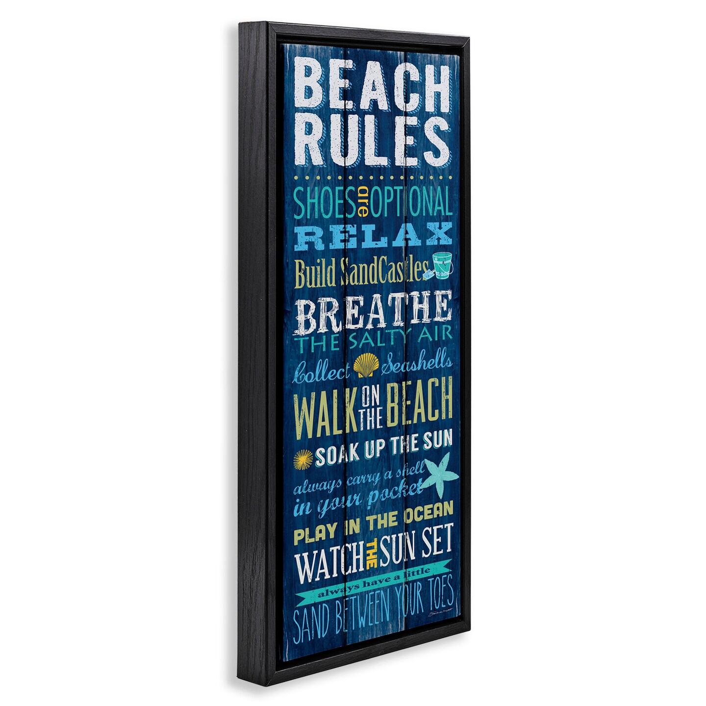 Stupell Industries Beach Rules Relax Breathe Framed Floater Canvas Wall Art