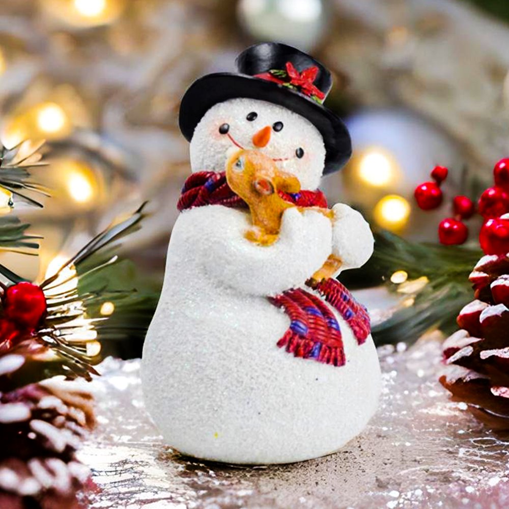 Enchanting Snowman and Fawn Home Holiday Decoration, 8&#x22; Tall Winter Woodland Deer Figurine