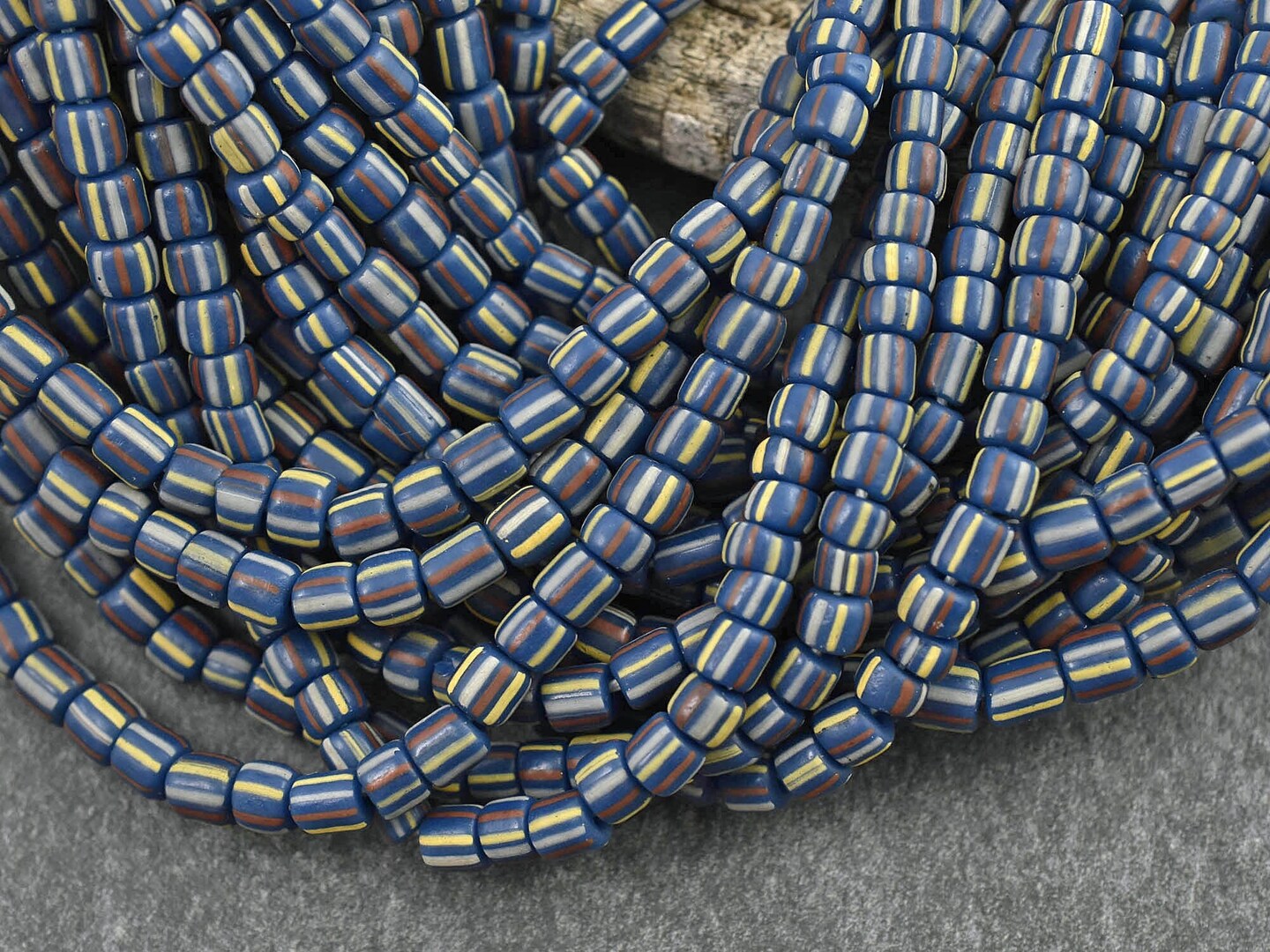 Striped Java Glass Beads -- Approx 24" Strand - Indonesian Glass Beads