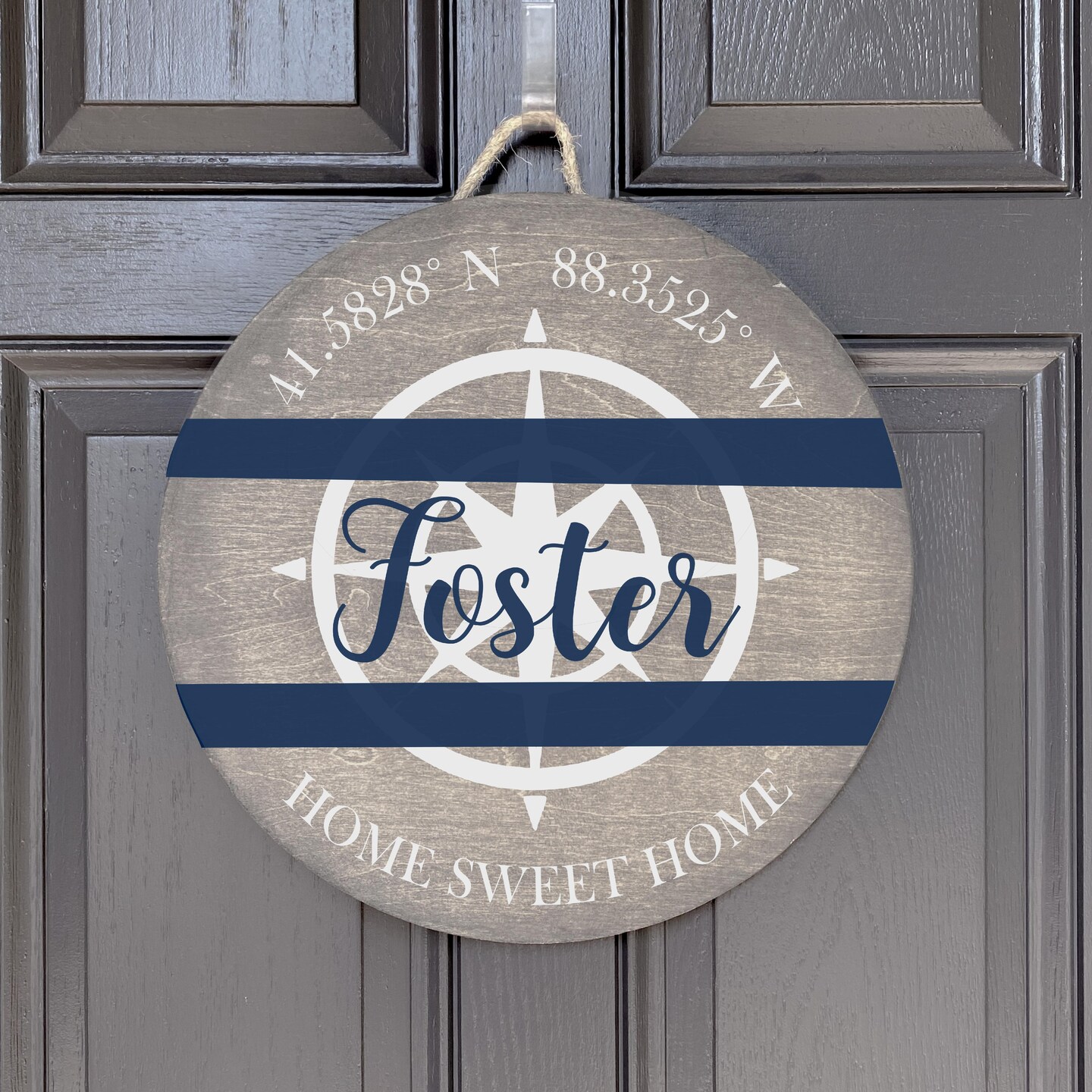 Door Hanger Personalized, Family Name and Coordinates, Home Sweet Home ...