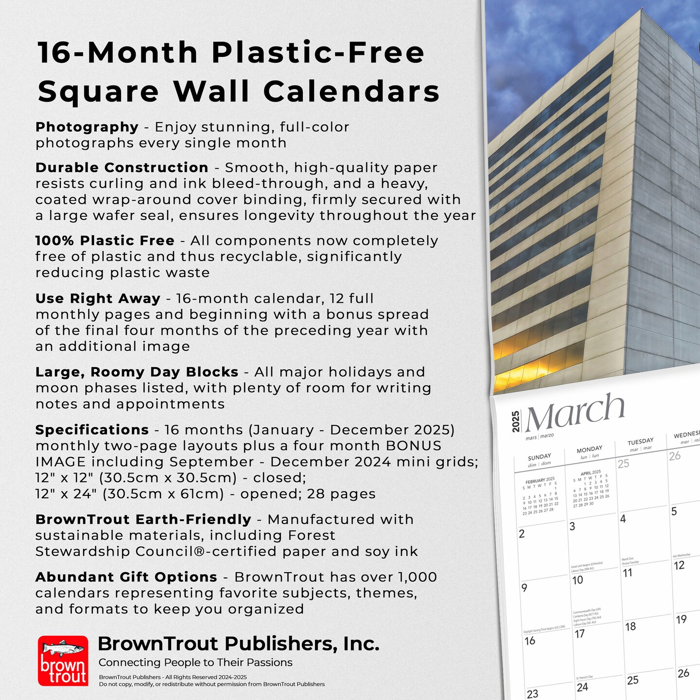 Las Vegas | 2025 12 x 24 Inch Monthly Square Wall Calendar | Foil Stamped Cover | Plastic-Free | BrownTrout | USA United States of America Nevada Rocky Mountain City