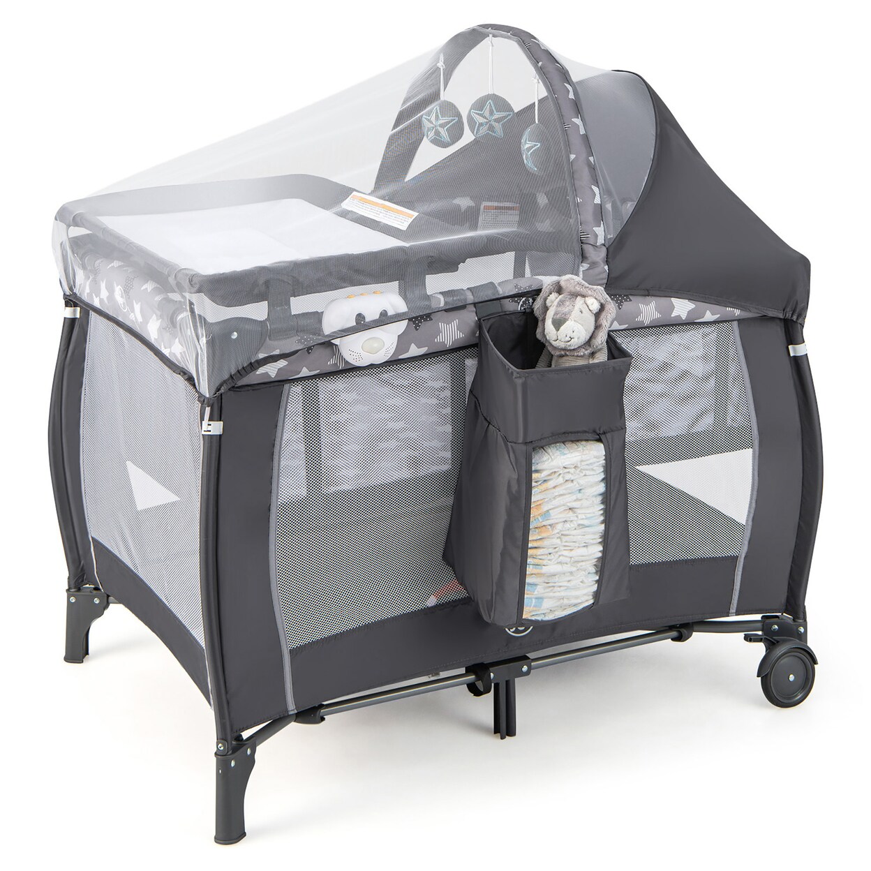 4-In-1 Portable Baby Playard Nursery Center Bassinet W/ Music Box Canopy And Net