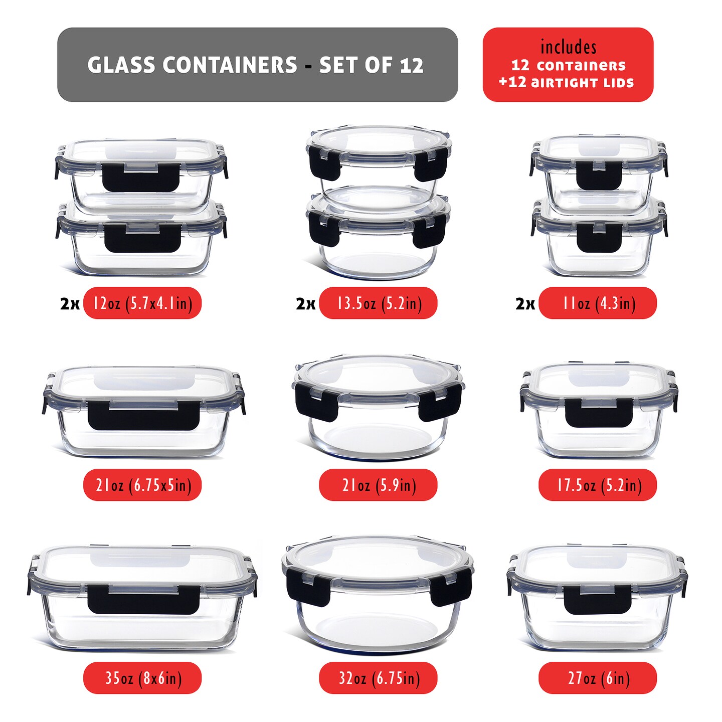 Eatex Glass Food Storage Containers with Lid
