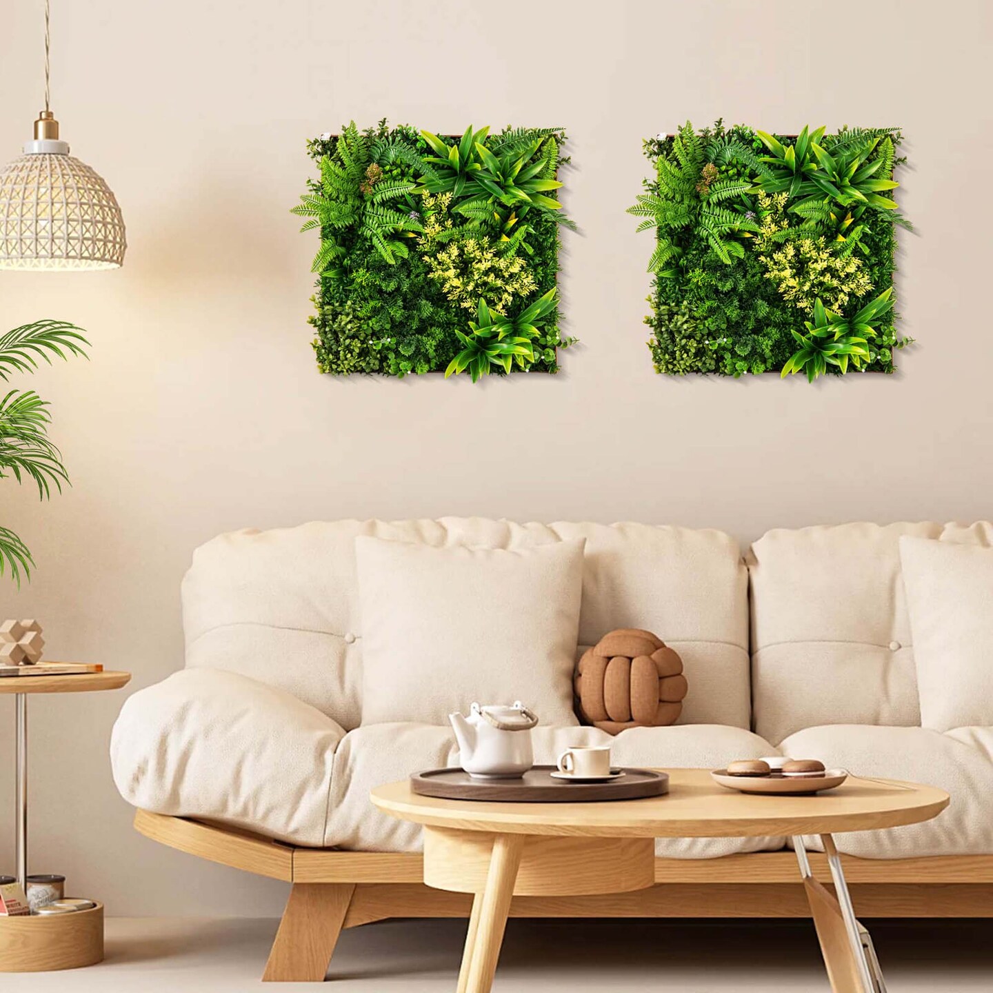 Costway 2 Pack Square Framed Artificial Foliage Wall Art with 11 Types of Mixed Faux Plants