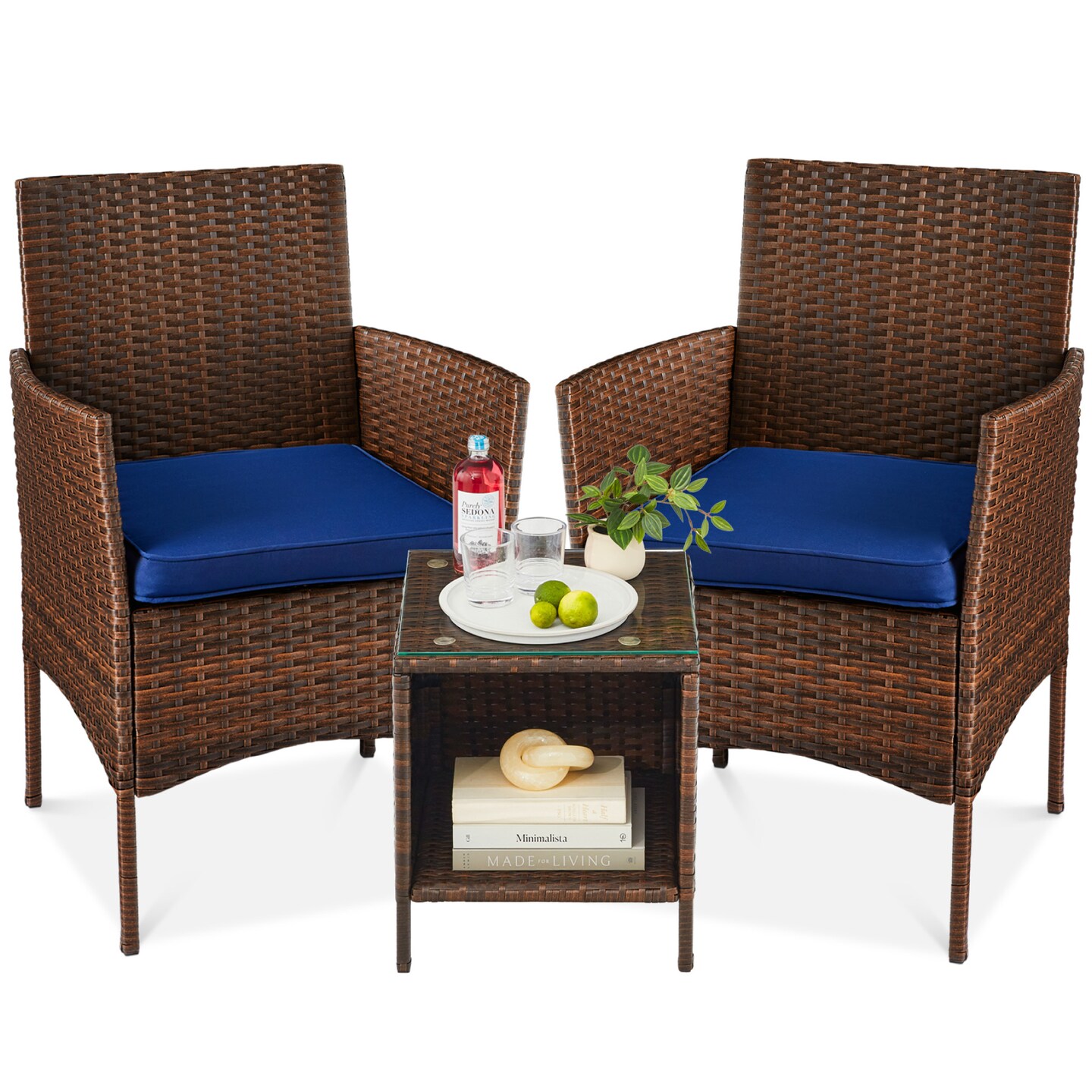 Best Choice Products 3-Piece Outdoor Wicker Conversation Patio Bistro Set, w/ 2 Chairs, Table