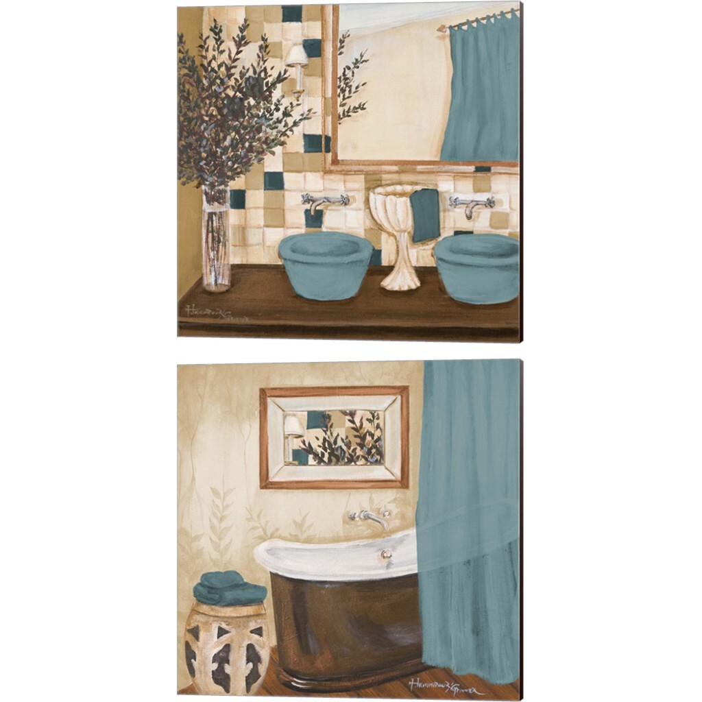 Blue Zen Bath by Hakimipour - Ritter 14" x 14" Canvas Wall Art (Set of 2)
