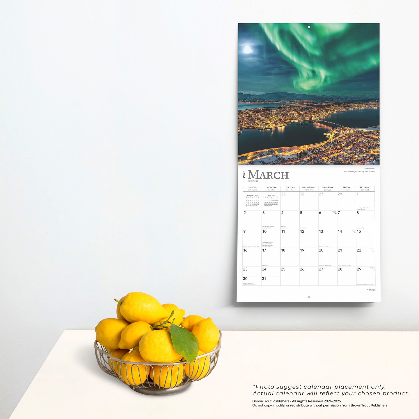 Norway | 2025 12 x 24 Inch Monthly Square Wall Calendar | Plastic-Free | BrownTrout | Travel Europe Scandinavian Fjords