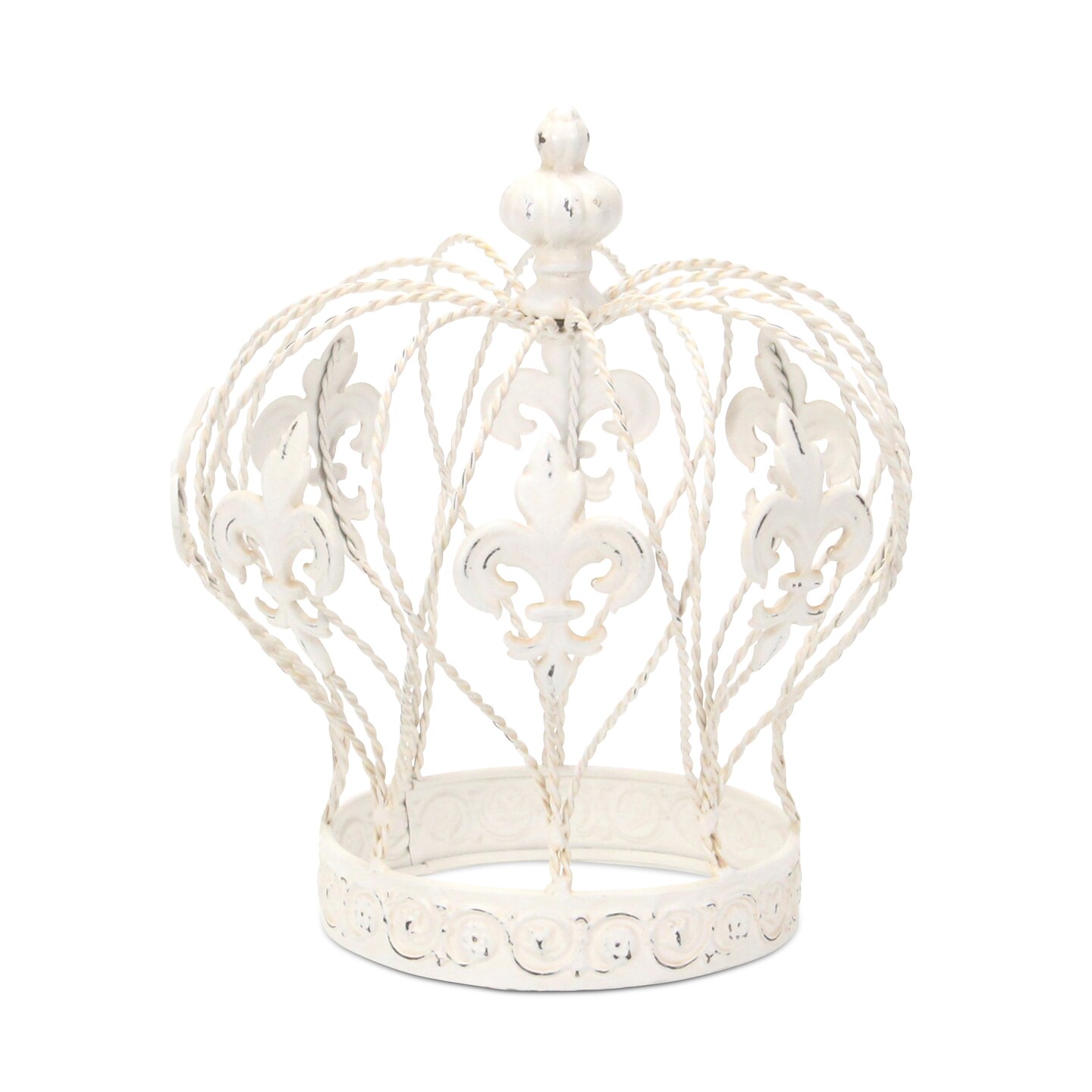 Contemporary Home Living 9.25&#x22; White Fleur De Lis Pattern Crown Tabletop Decoration