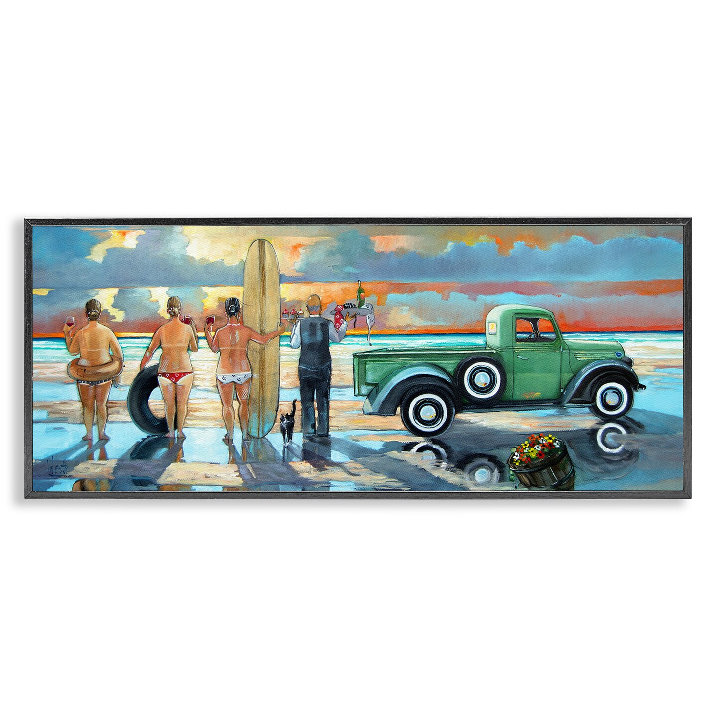 Stupell Industries Butler Serving Beach Girls Scene Framed Giclee Art