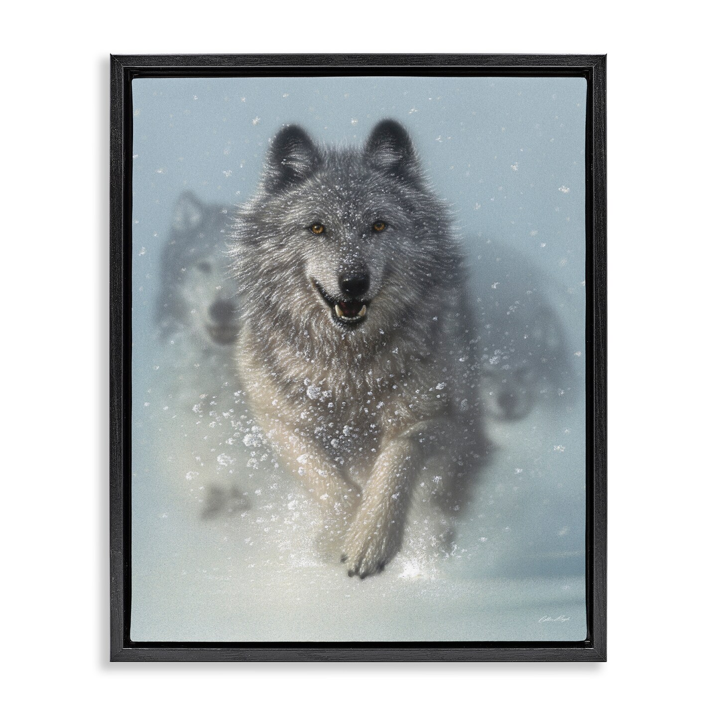 Stupell Industries Wolves Running Through Snow Framed Floater Canvas Wall Art