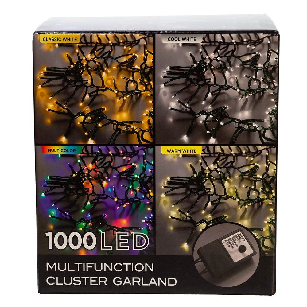 Kurt Adler CUL 1000-Light 33-Foot Cluster Garland with Multi-Color 3MM LED Bulbs