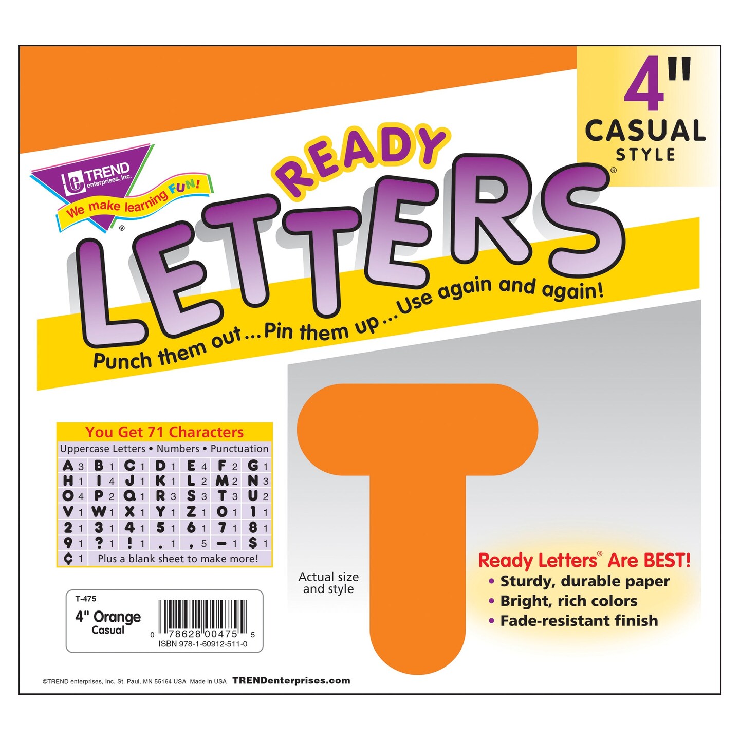 Orange 4&#x22; Casual Uppercase Ready Letters&#xAE;