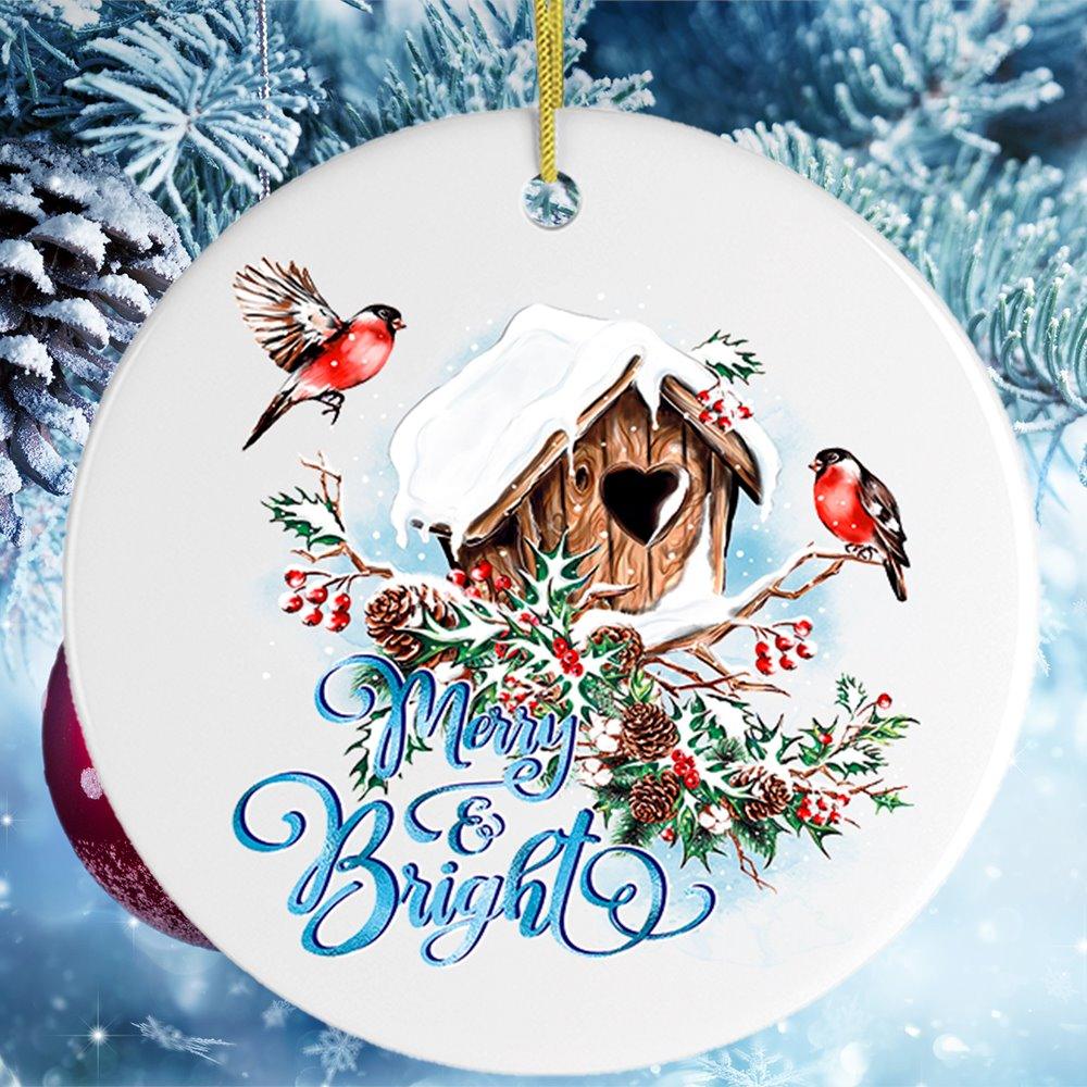 Merry &#x26; Bright Artistic Birdhouse Christmas Ornament
