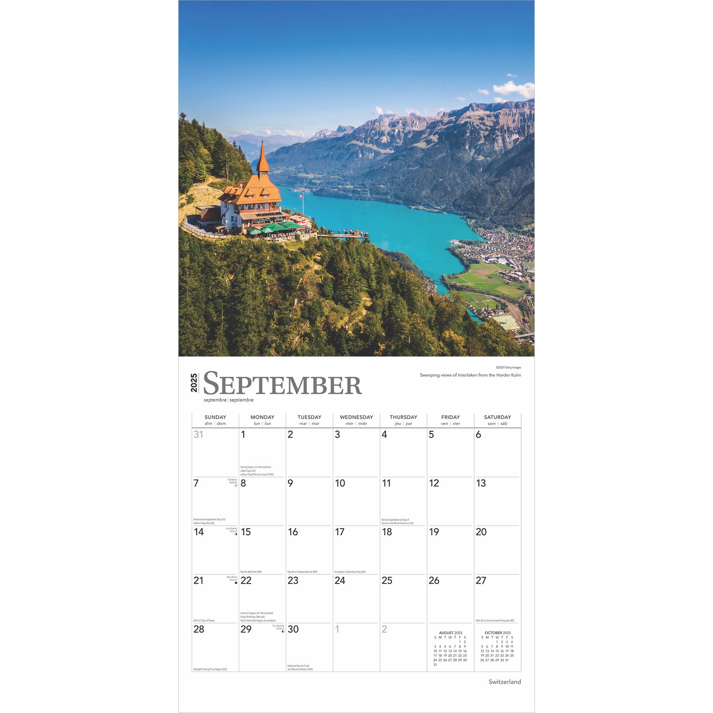 Switzerland | 2025 12 x 24 Inch Monthly Square Wall Calendar | Plastic-Free | BrownTrout | Travel Europe Swiss Alps