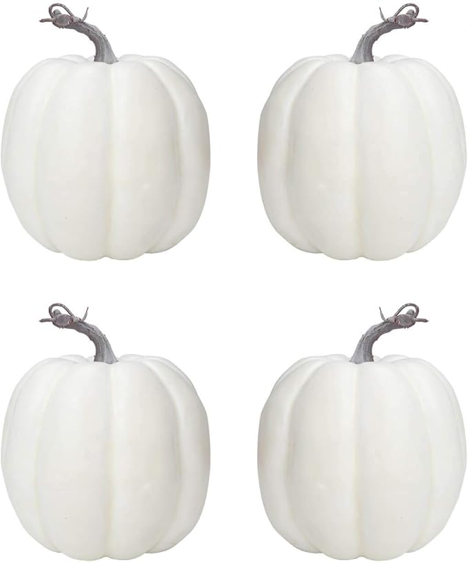 6" Large Pumpkins for Decorating - 4 PCS Big White Foam Decorative Artificial Pumpkins for Fall Decor, Paintable, Ideal for Halloween and Thanksgiving Table Decor.