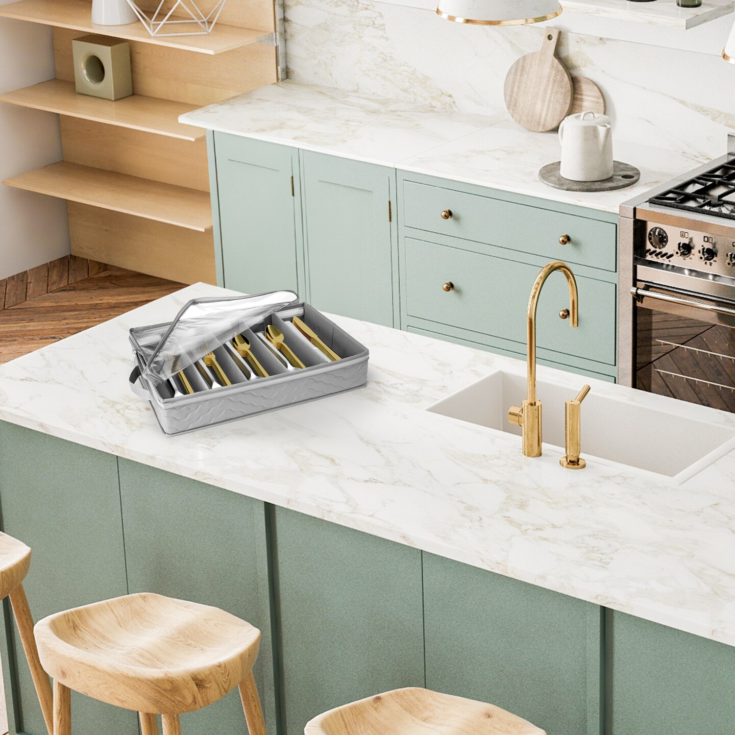 Sorbus Flatware &#x26; Utensil Storage - Fabric Chest Box for Storage and Organizing Utensils, Silverware, Flatware, and Cutlery