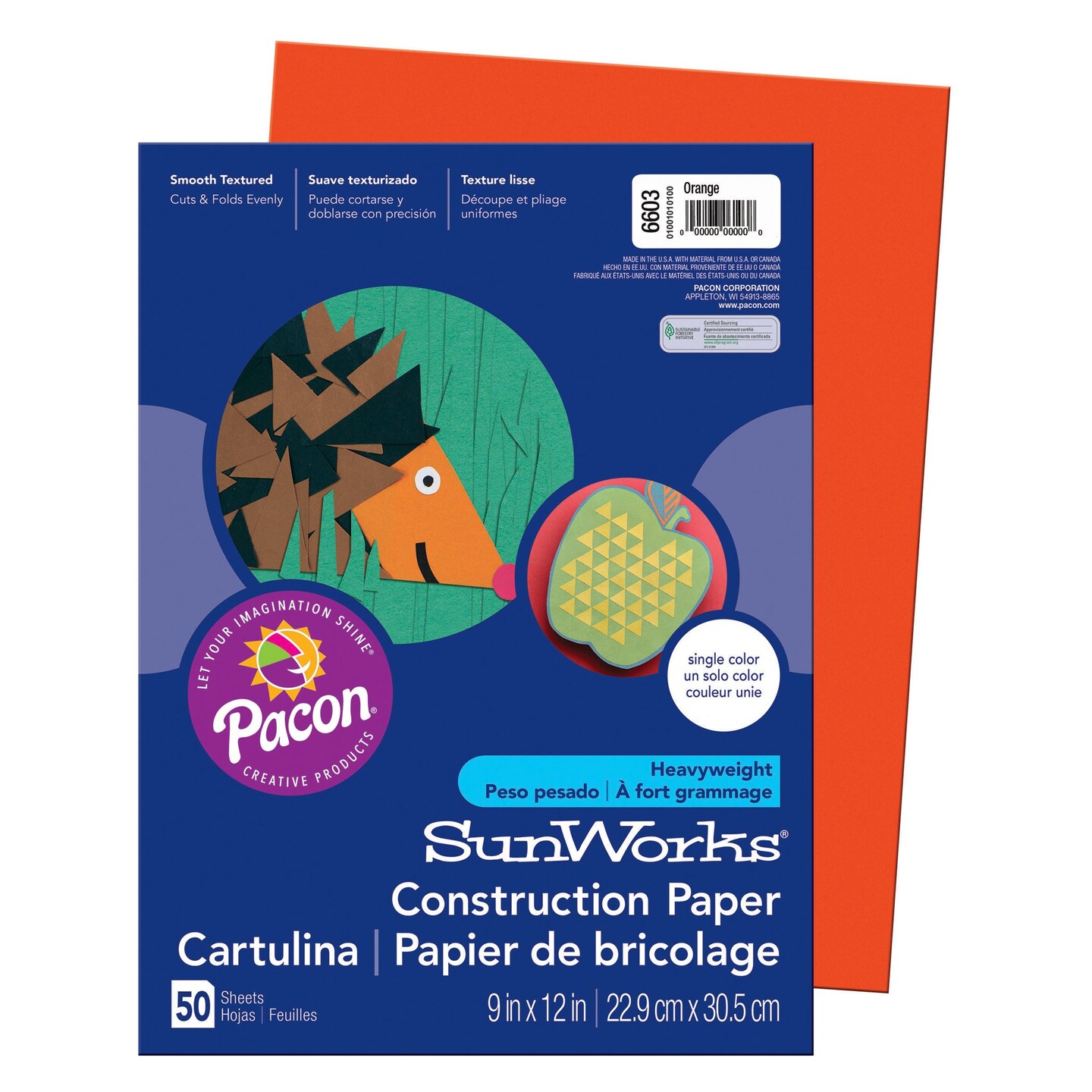 Construction Paper, Orange, 9&#x22; x 12&#x22;, 50 Sheets