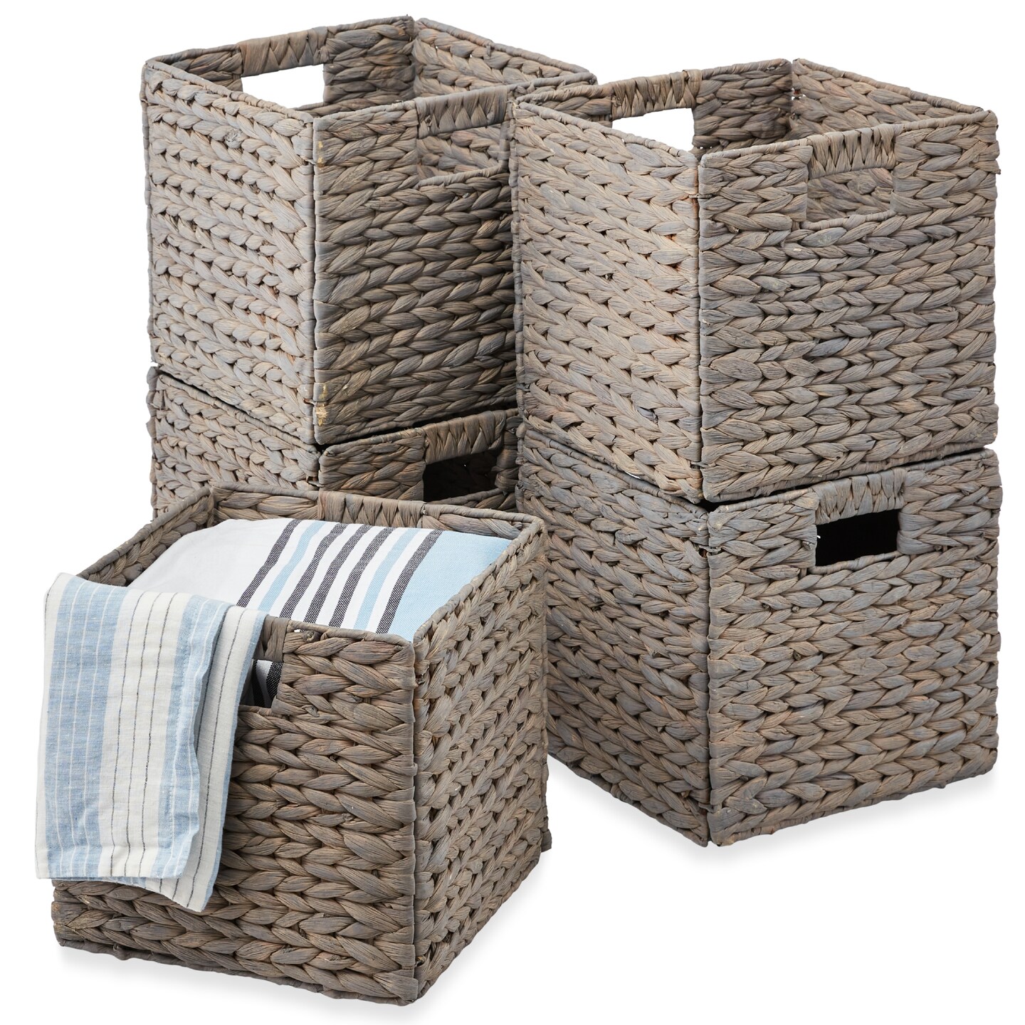 Best Choice Products 12x12in Hyacinth Baskets, Set of 5 Multipurpose Collapsible Organizers w/ Inserts