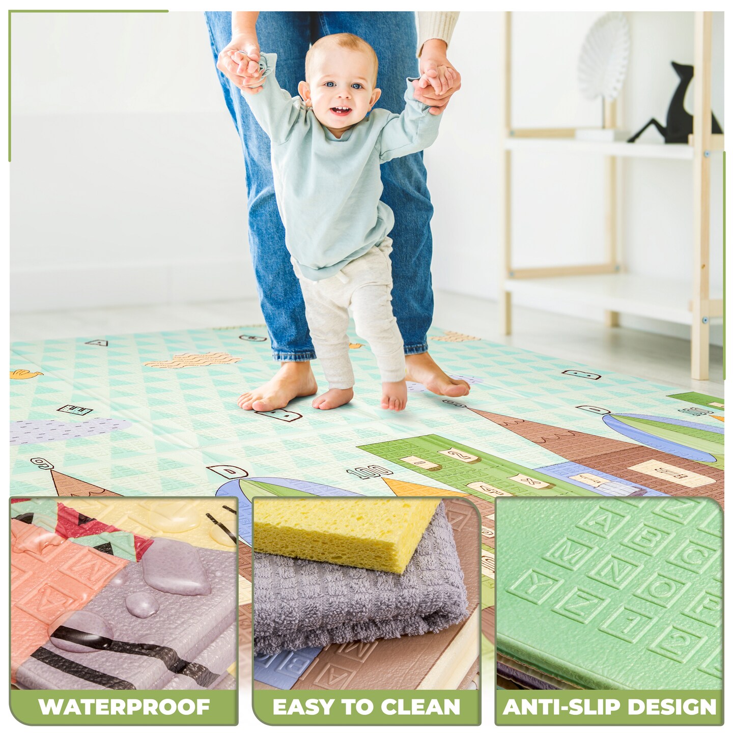 Sorbus Foldable Baby Play Mat, Kids Playtime & Tummy Time Foam Mats with Travel Bag for Babies, Infants, Toddlers, and Kids (Charming Neighborhood)