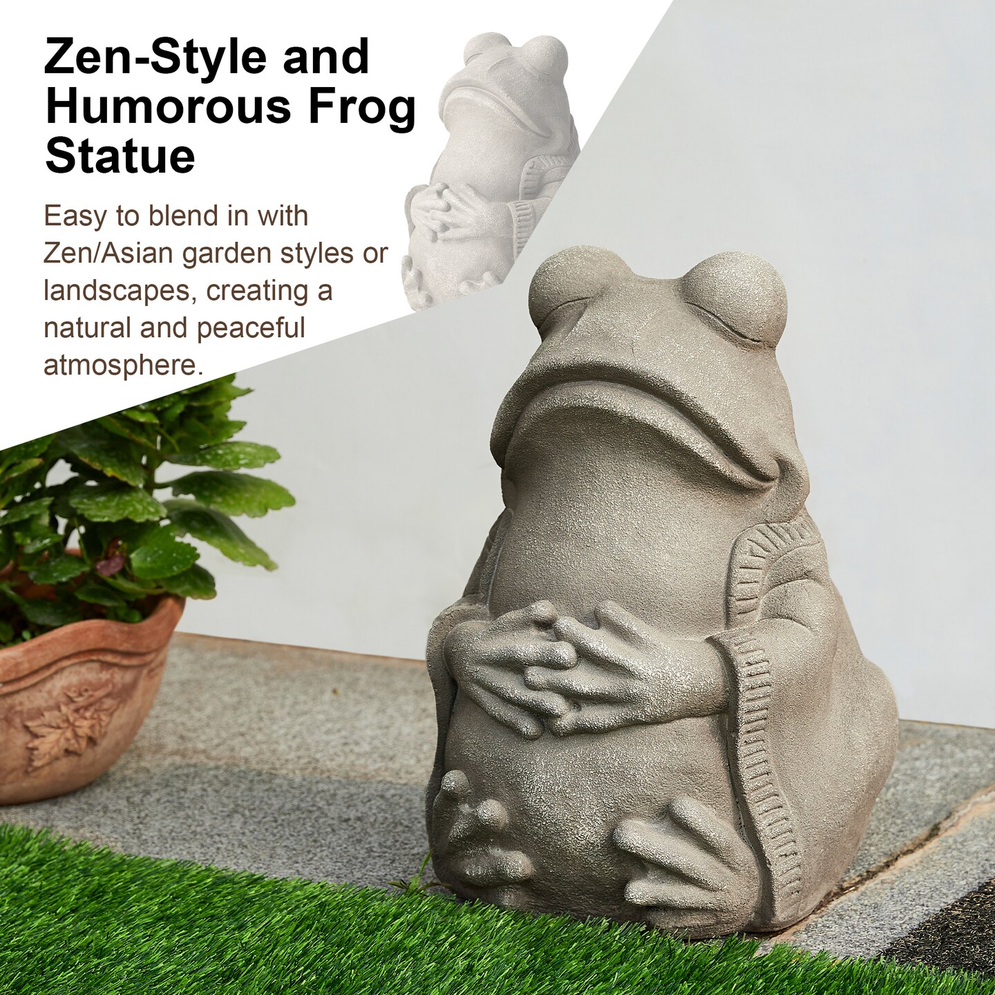 16.75&#x22;H MGO Faux Concrete Zen-Style Frog Garden Statue