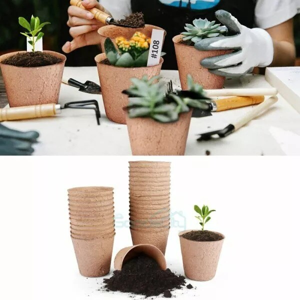 50x Eco Friendly Plant Nursery Seed Flower Pots for Seedling with Glove & Labels