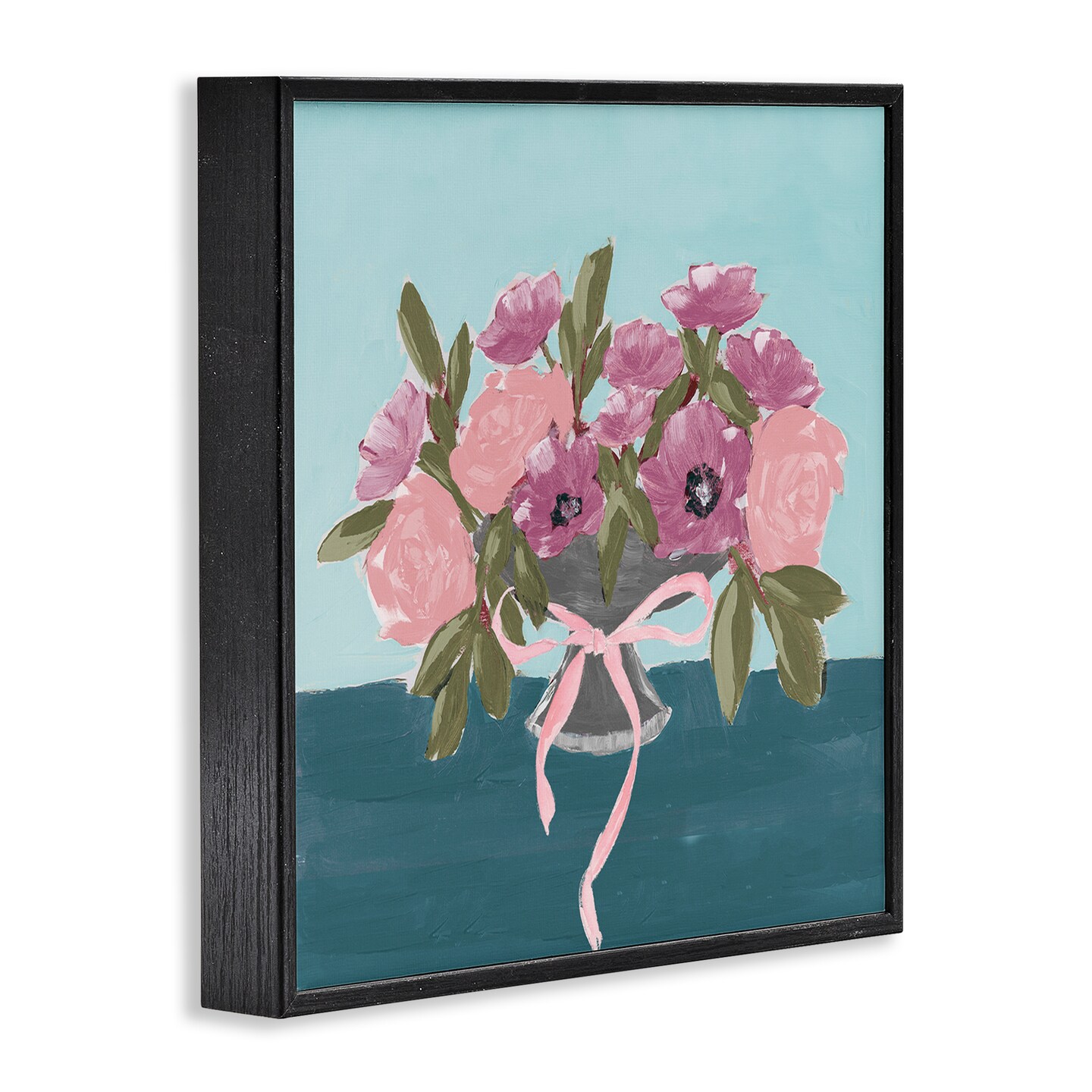 Stupell Industries Beautiful Flowers on Blue Framed Giclee Wall Art Design by Lucille Price