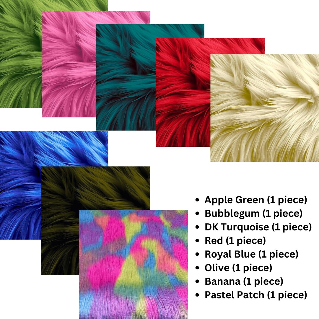 FabricLA Faux Fur Fabric - 8 Pieces Square Fur Material Fabric - 10” X 10” Inches (25cm x 25cm) - Shaggy Fur Patches Fabric Cuts Chair Cover Seat Cushion for DIY Craft