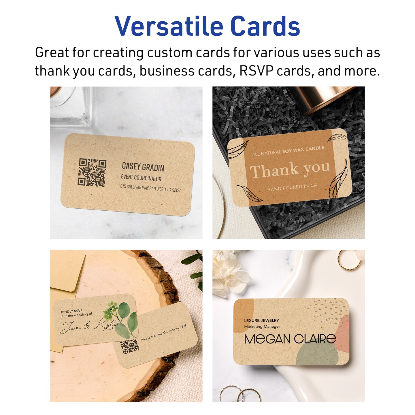 2&#x22; x 3-1/2&#x22; Rectangle Rounded Corners, Kraft Brown Business Cards