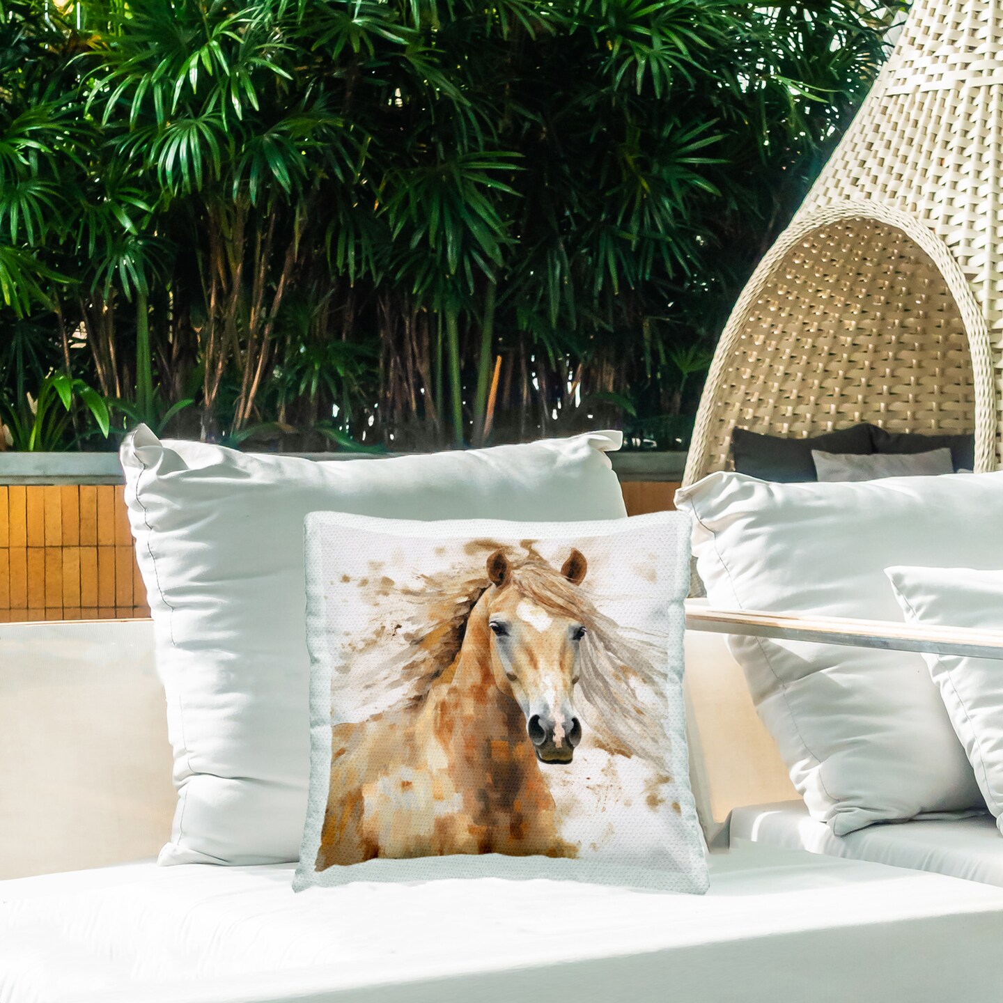 Rustic Pattern Horse Design by Irena Orlov Outdoor Printed Pillow 