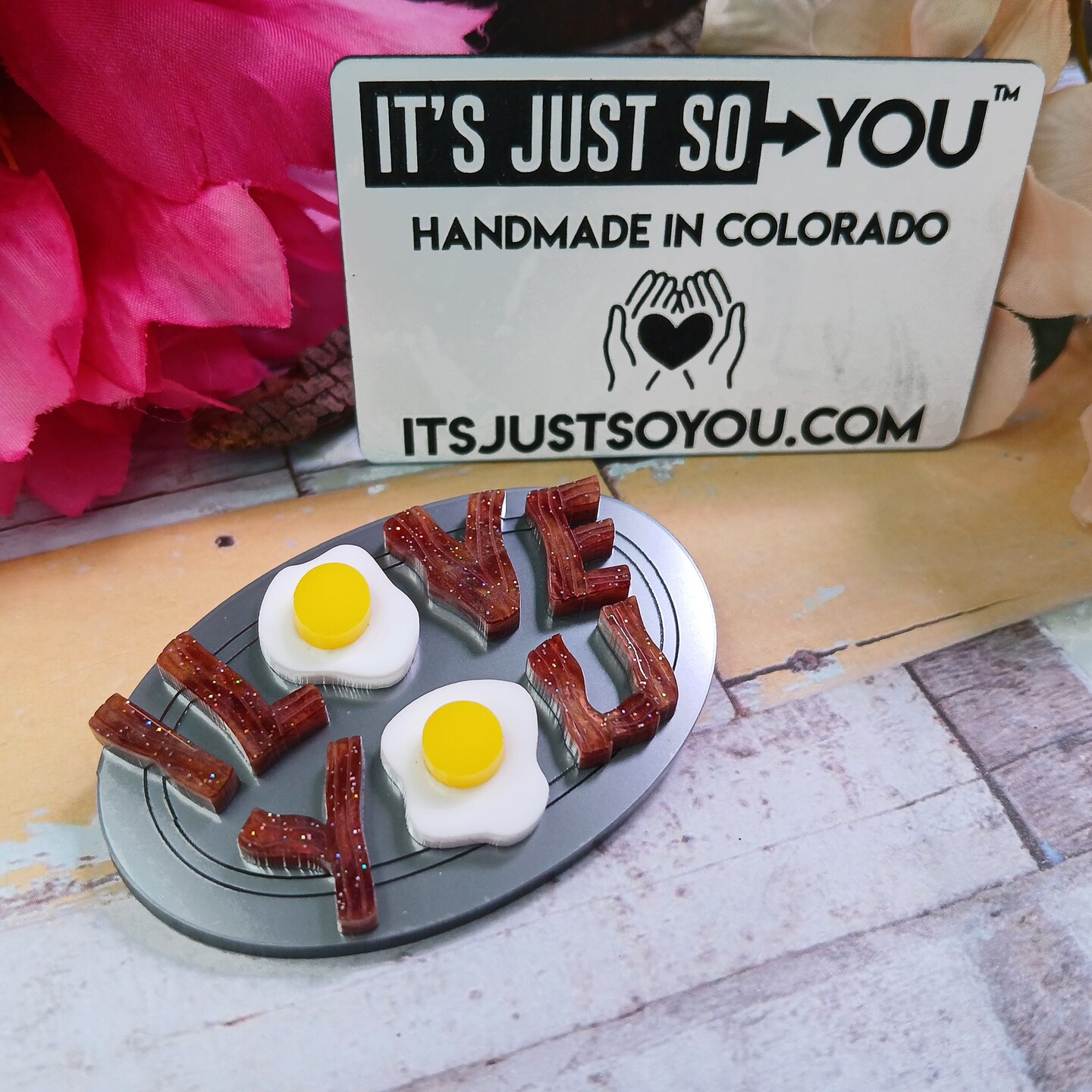 I Love You ~ Bacon and Eggs Classic Simpsons Valentine’s Day Brooch Pin Gift product 2