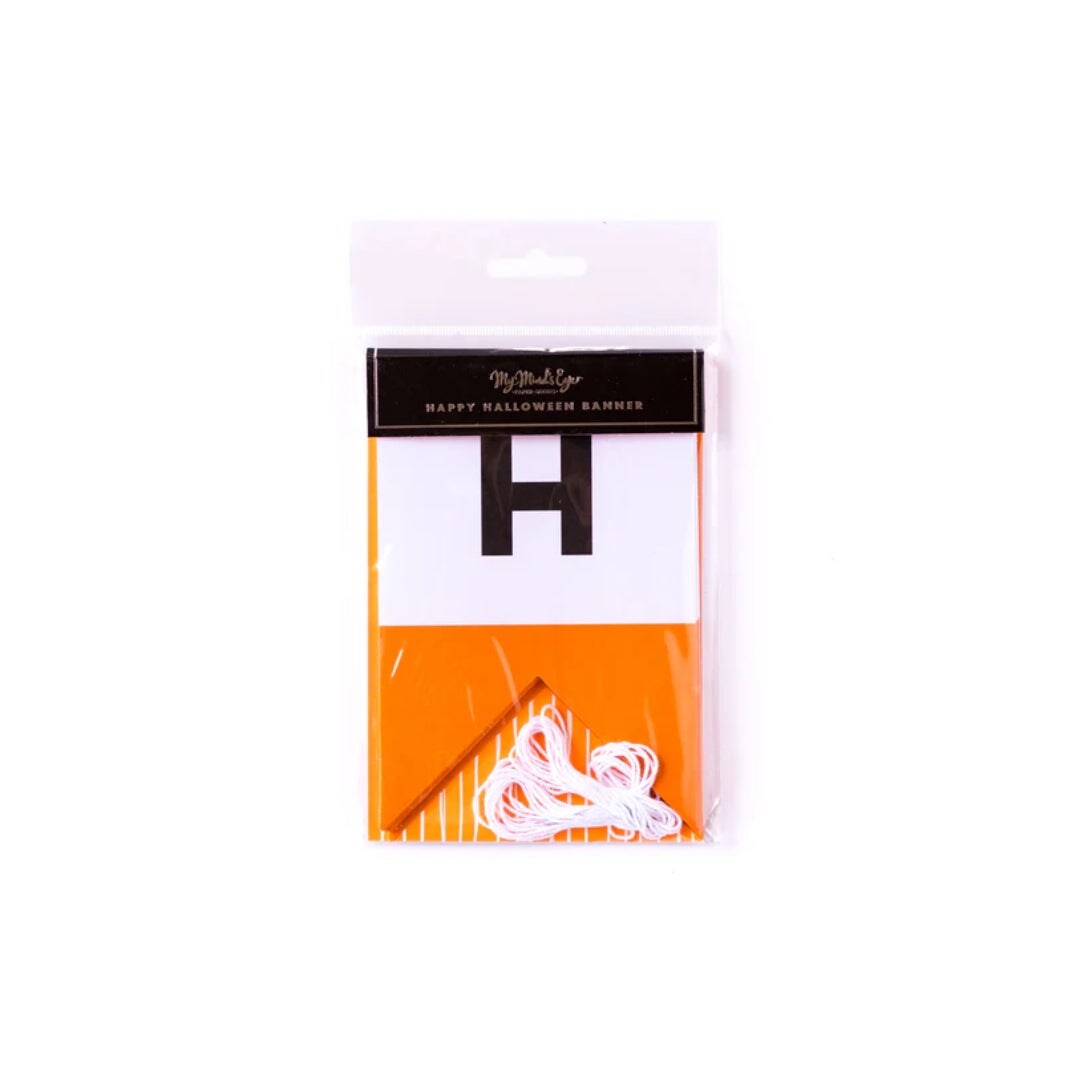 Orange &#x26; Black Happy Halloween Banner &#x2013; 18 Pieces, 10ft Twine for Party