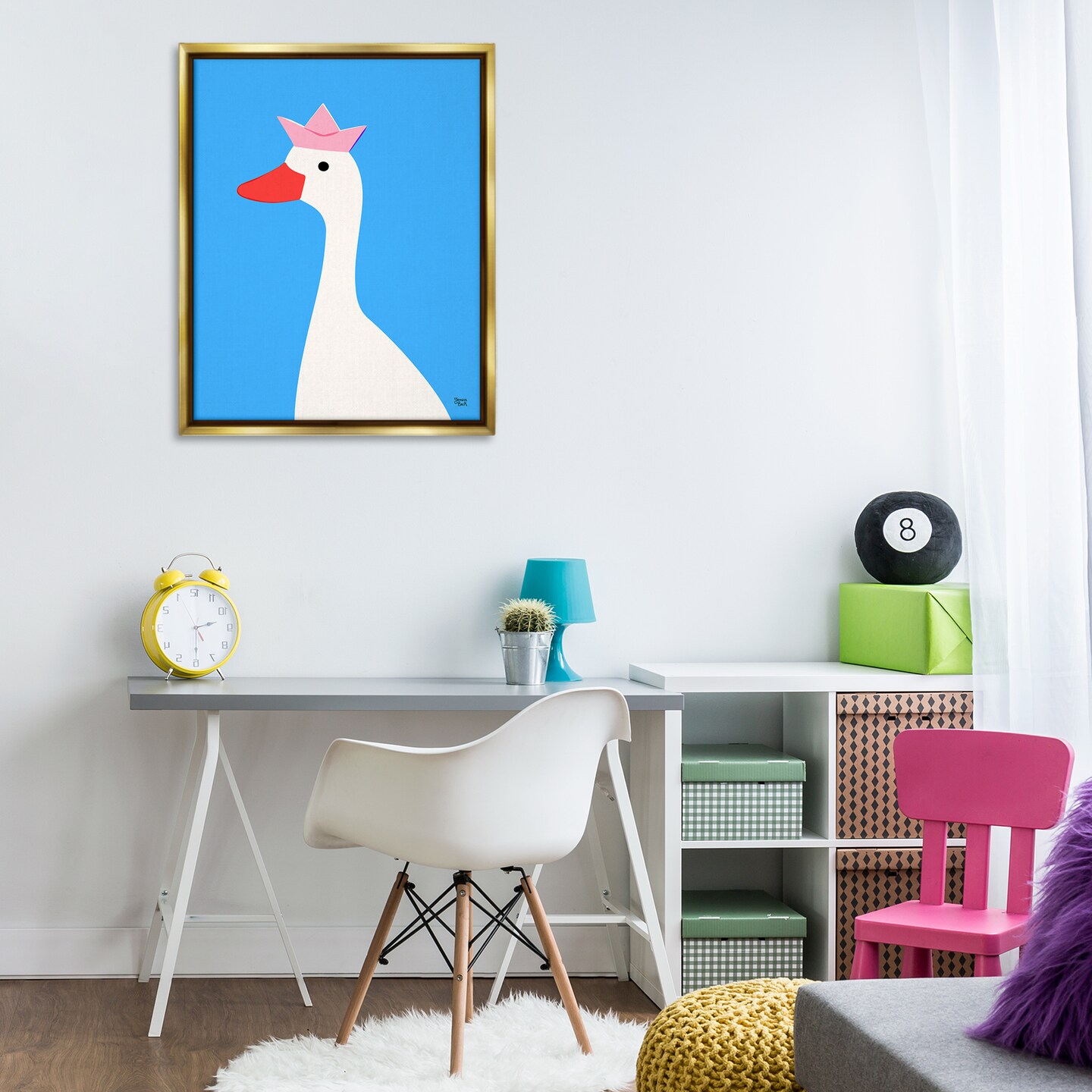 Stupell Industries Crowned Goose on Blue Framed Floater Canvas Wall Art Design by Jessica Beck