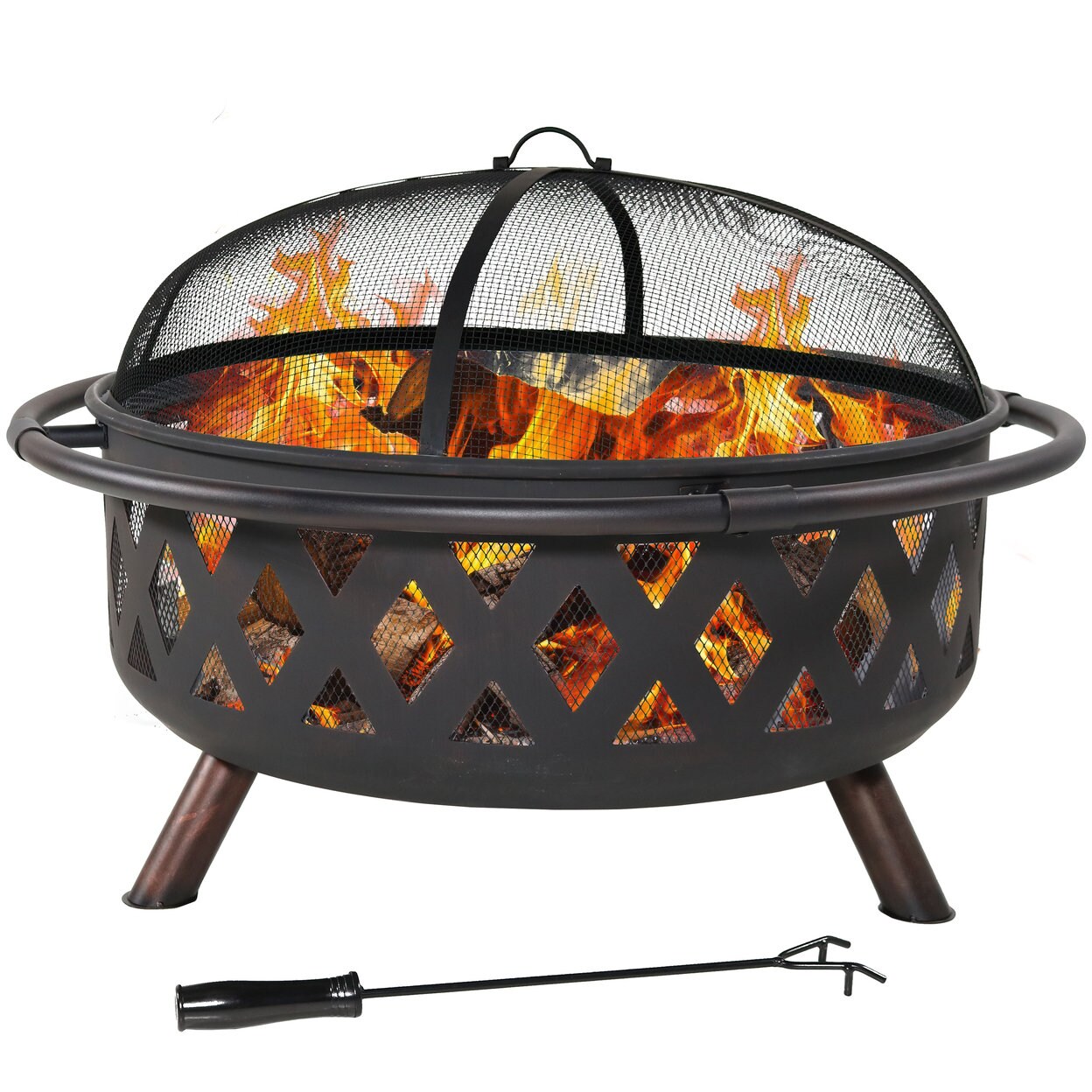 Sunnydaze 36 In Crossweave Steel Fire Pit With Screen Poker And Cover