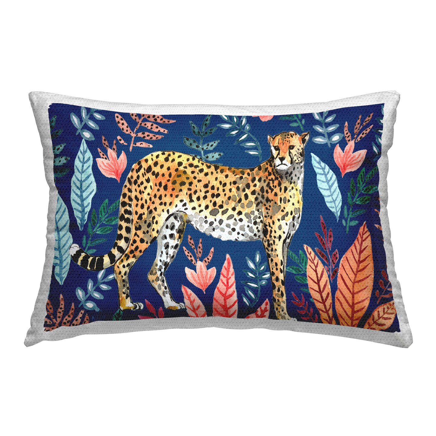 Jungle Plants & Cheetah Outdoor Printed Pillow Design by Elena Vladykina, 14 x 7 x 20