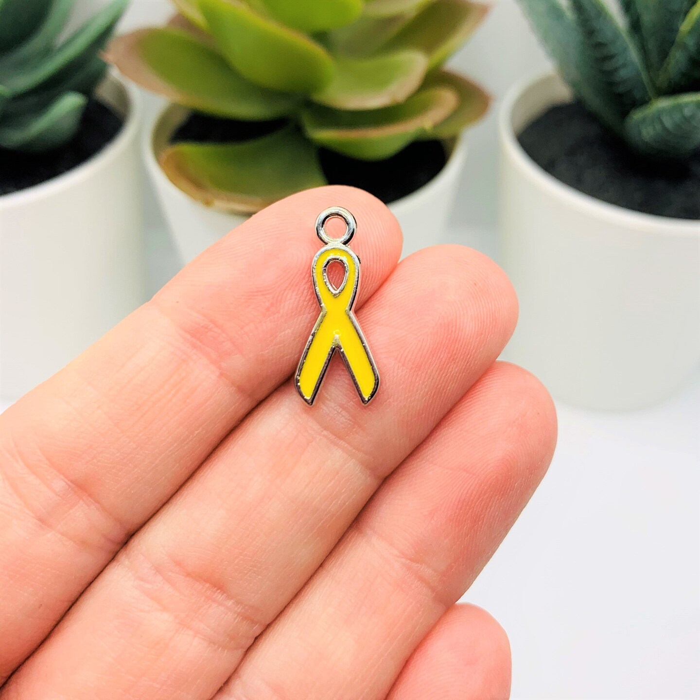 4, 20 or 50 Pieces: Yellow Awareness Ribbon Charms - Support Our Troops