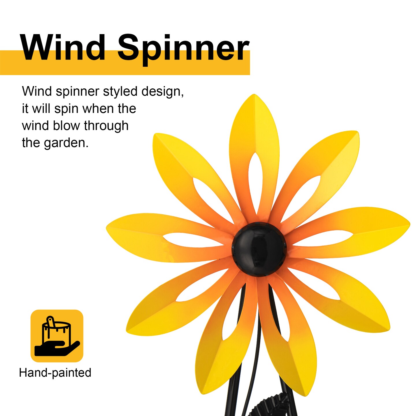 Set of 2 44&#x22;H Metal Yellow &#x26; Blue Flower Wind Spinner Yardstakes