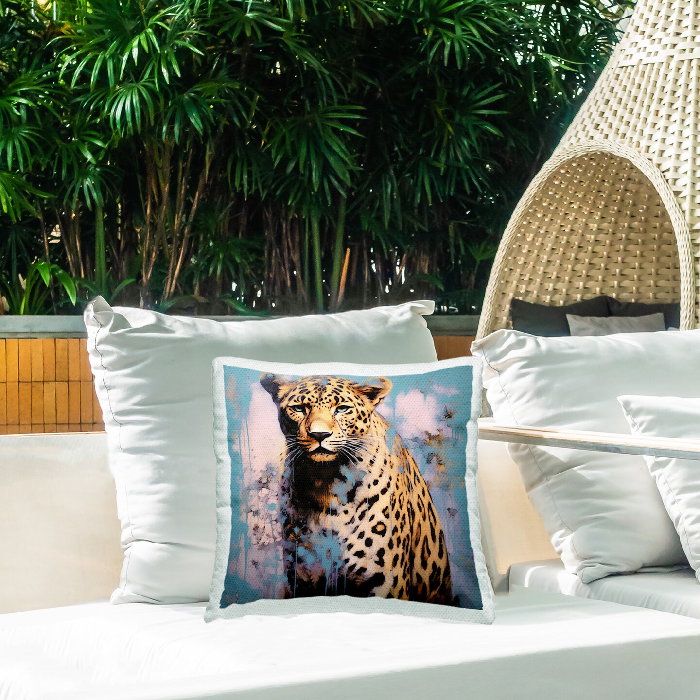 Cheetah with Modern Pattern Design by Lazar Studio Outdoor Printed Pillow 