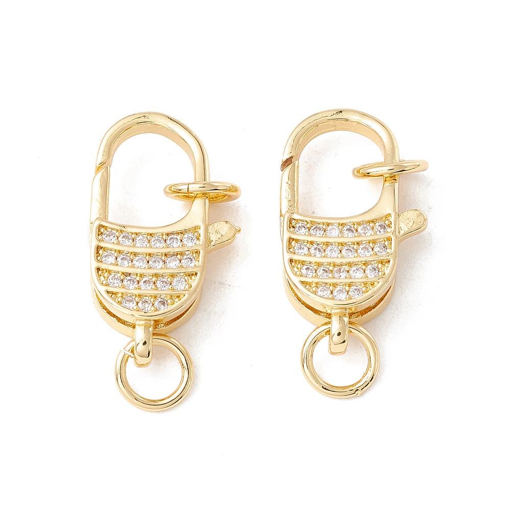 21x12mm 18k Gold Plated Micro Pave Cubic Zirconia Lobster Clasp (w/ Jump Rings)