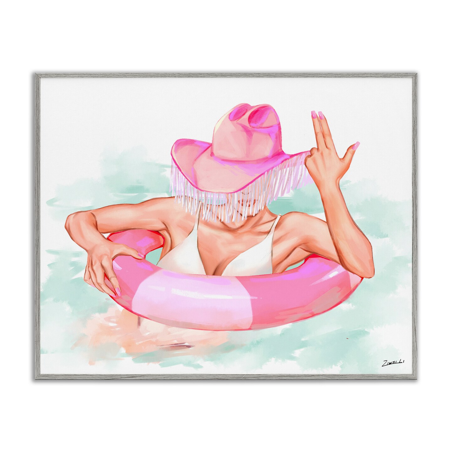 Stupell Industries Woman in Pool Float Framed Giclee Wall Art Design by Ziwei Li